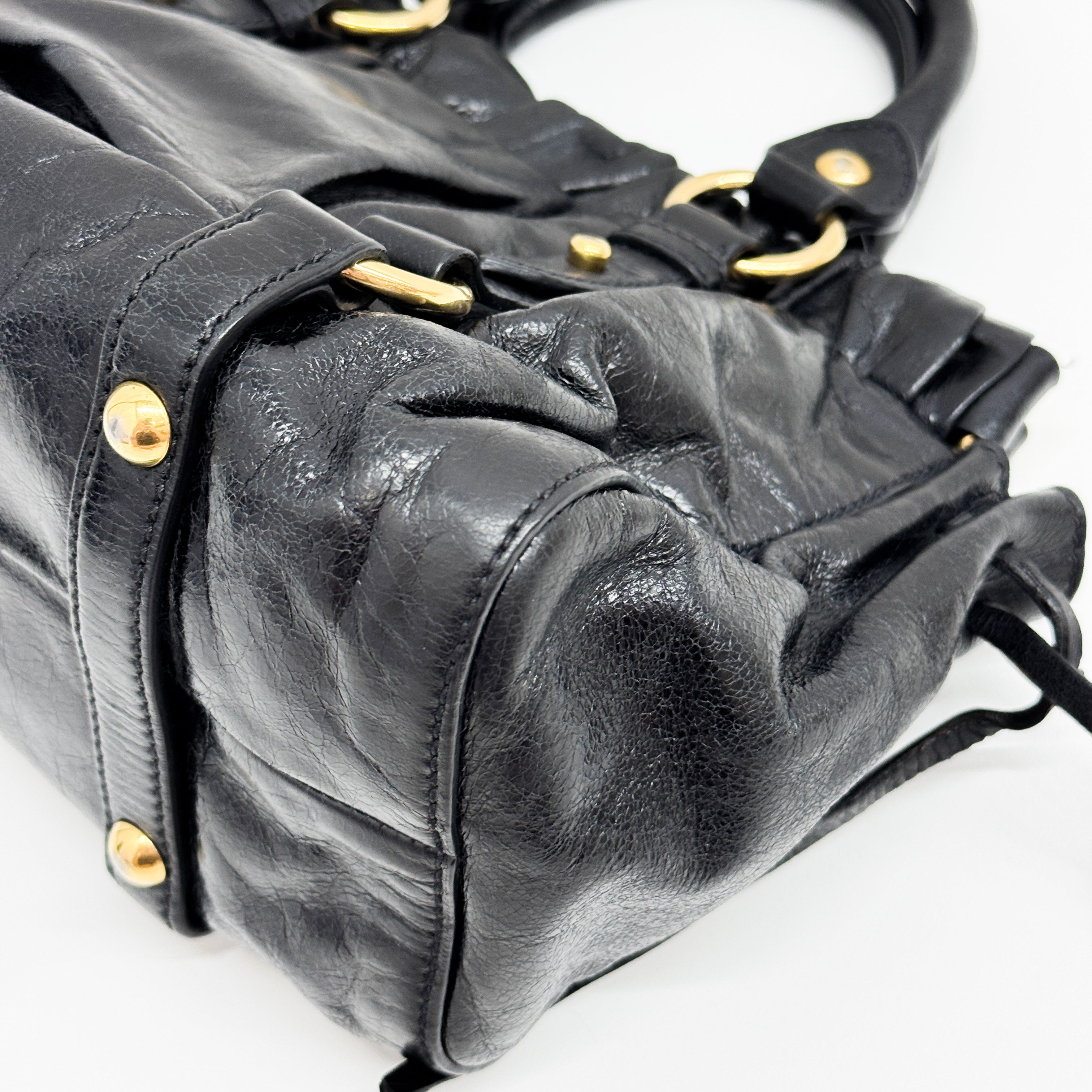 Mini Vitello Black Calfskin Leather Two Way Bag