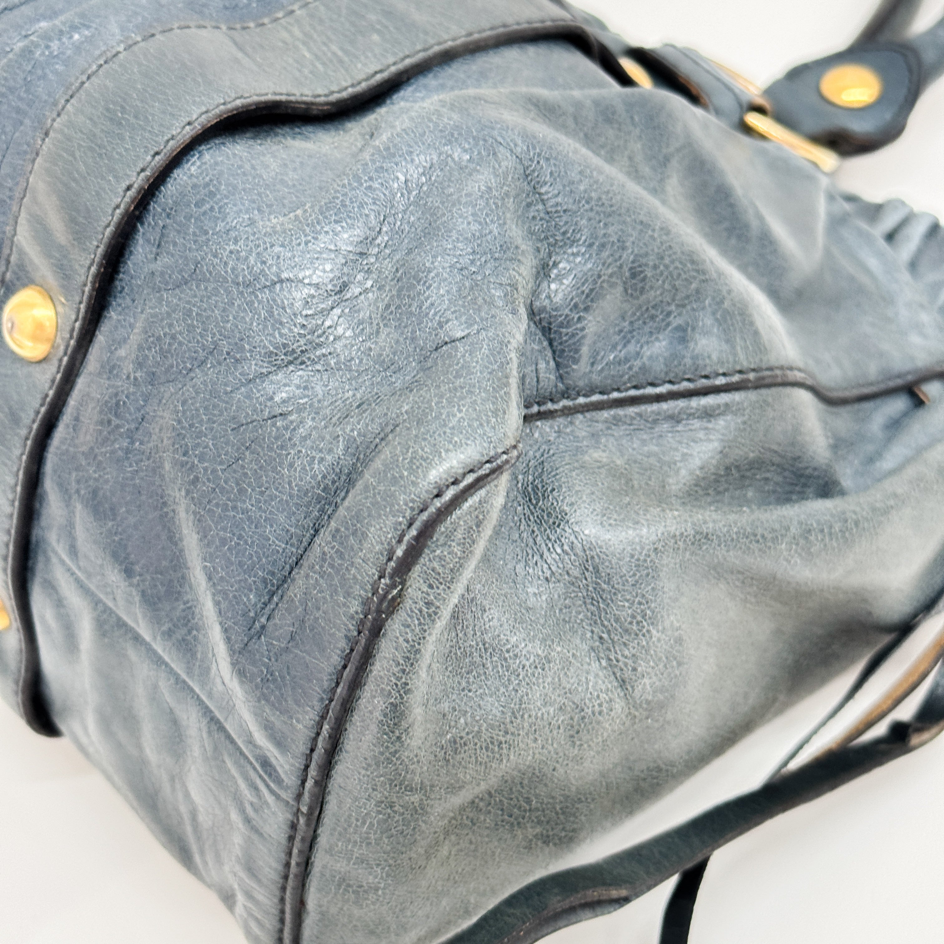 Vitello Blue Calfskin Leather Two Way Bag