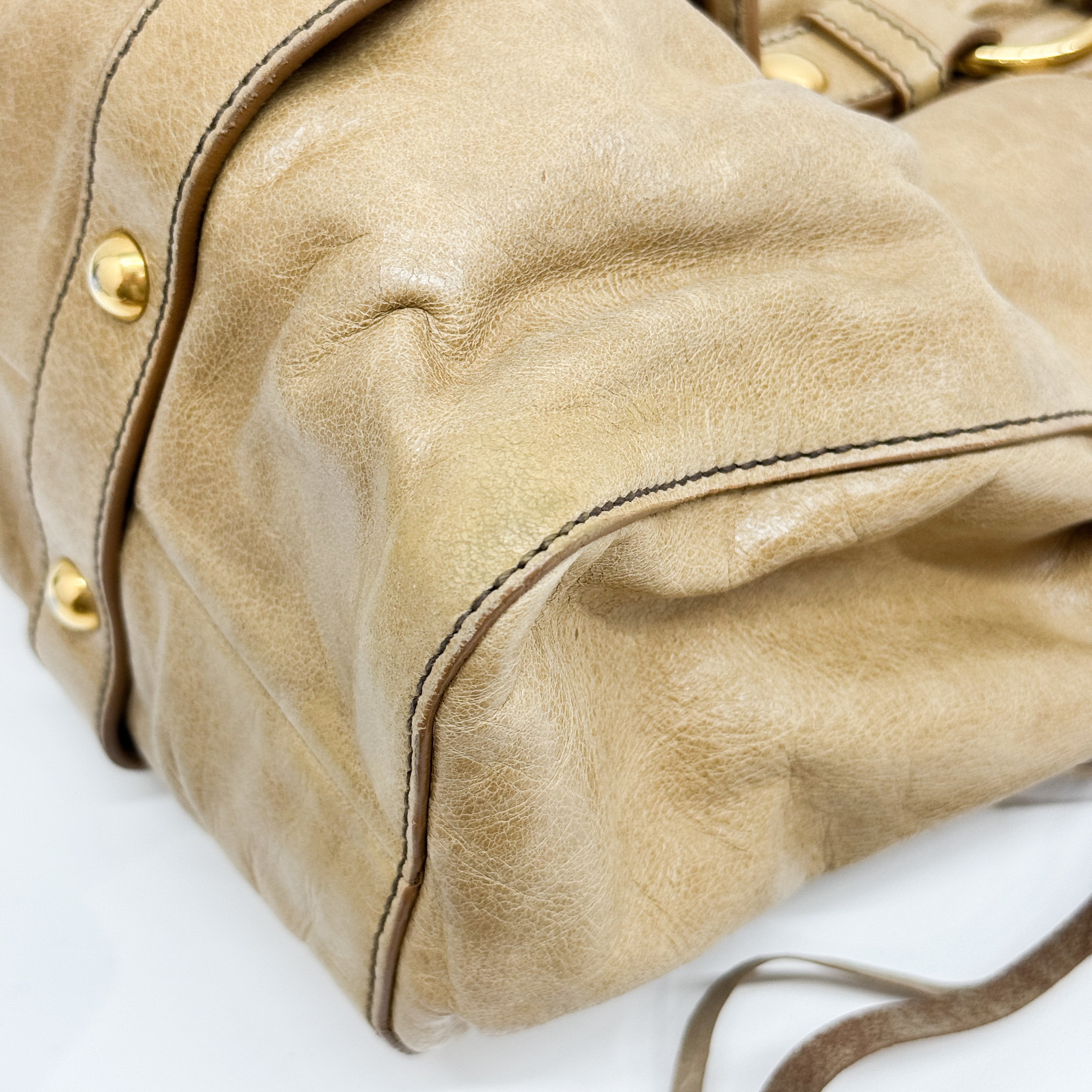 Vittelo Beige Leather Handle Bag