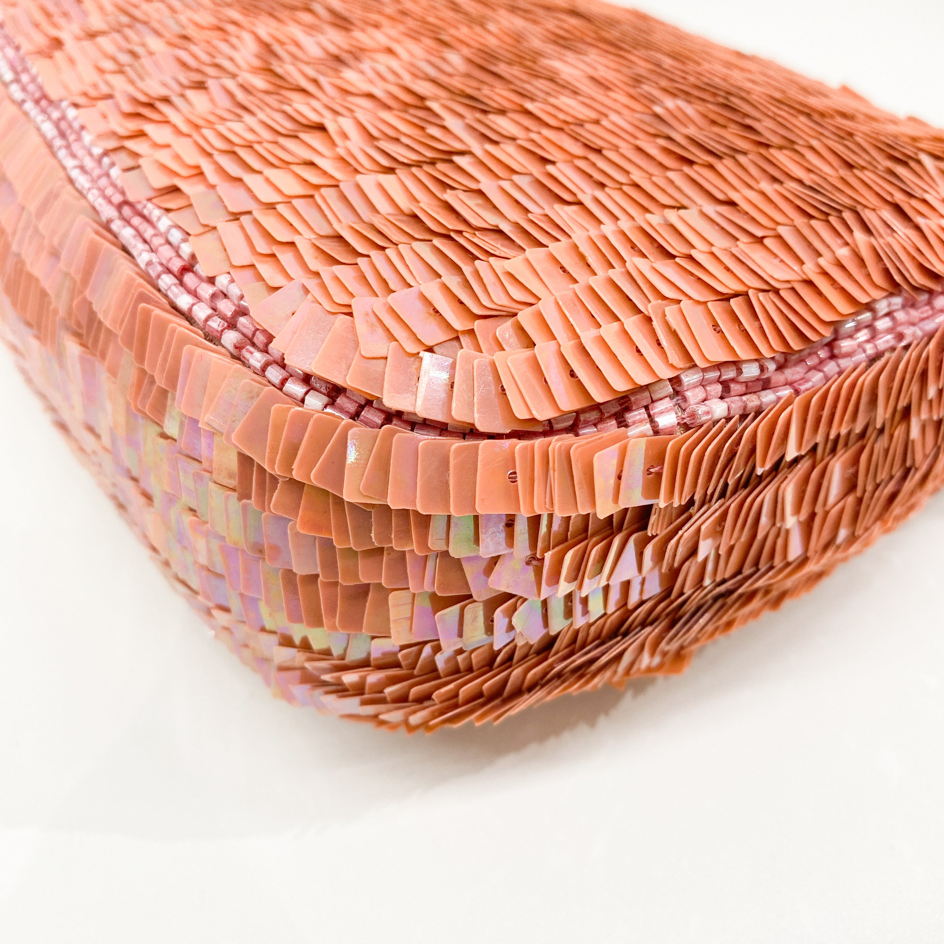 Baguette Coral Pink Sequin Shoulder Bag