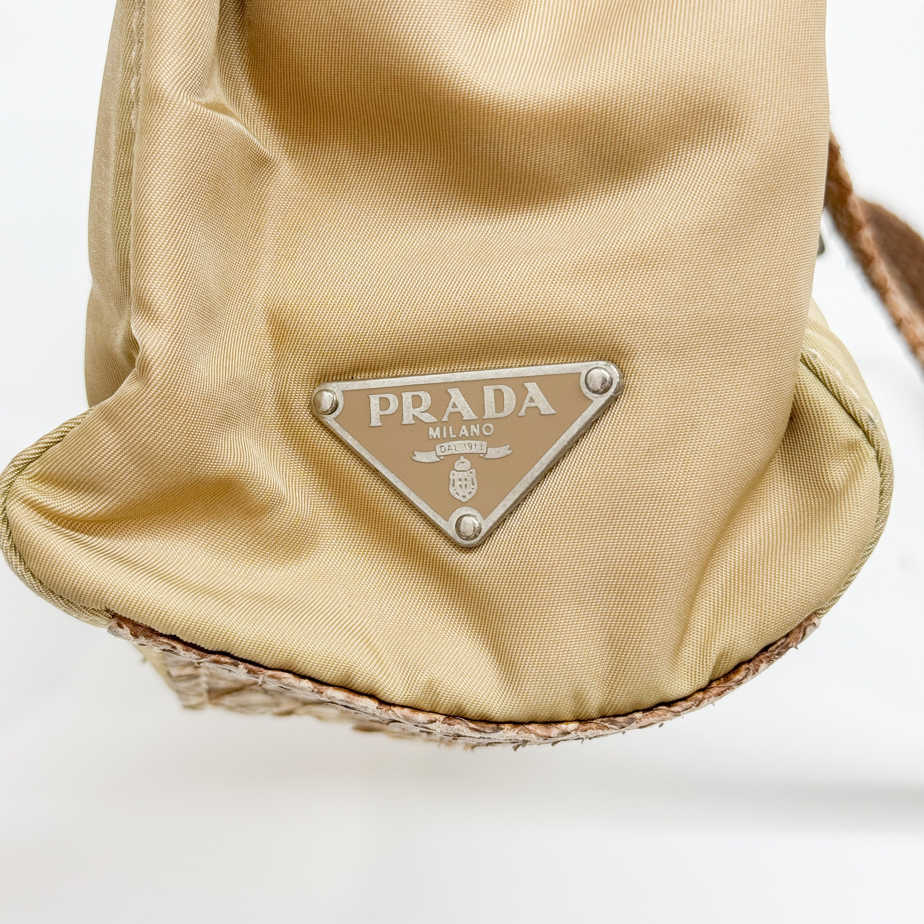 Python Embossed Beige Nylon Shoulder Bag