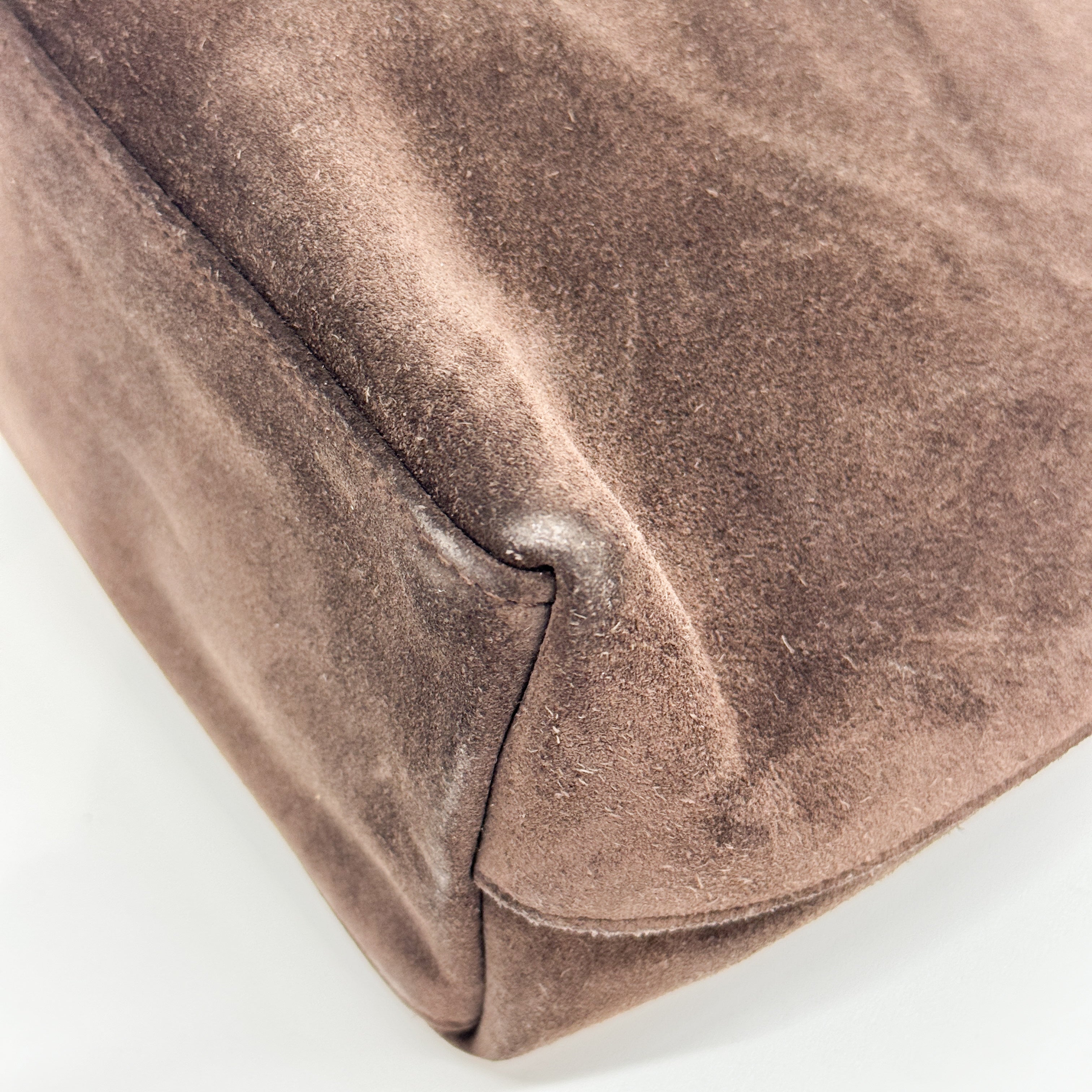 Brown Suede with Silver-tone Handle Shoulder Bag