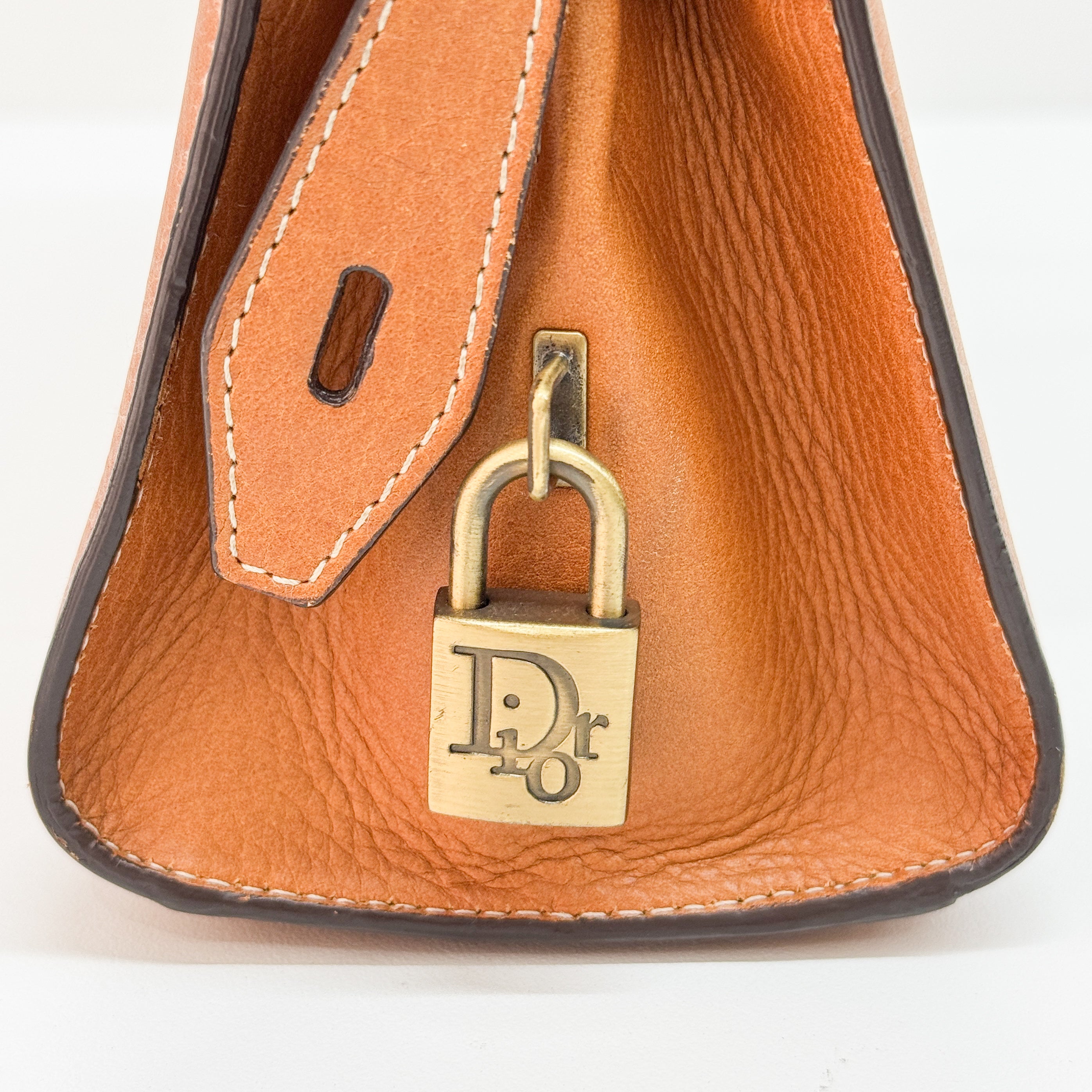 Caramel Brown Leather with Logo Charm Shoulder Bag
