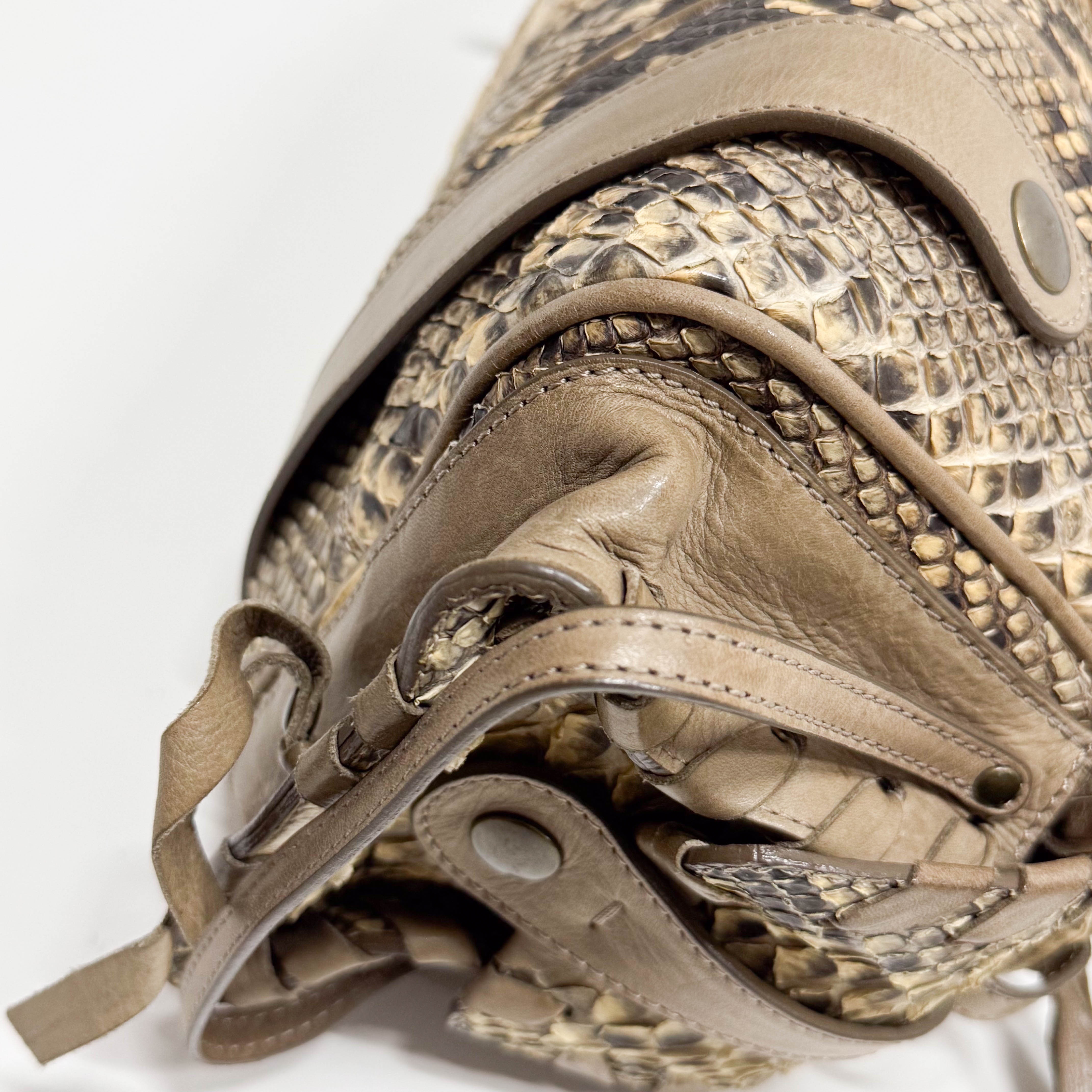 Silverado Beige Python Embossed Leather Shoulder Bag