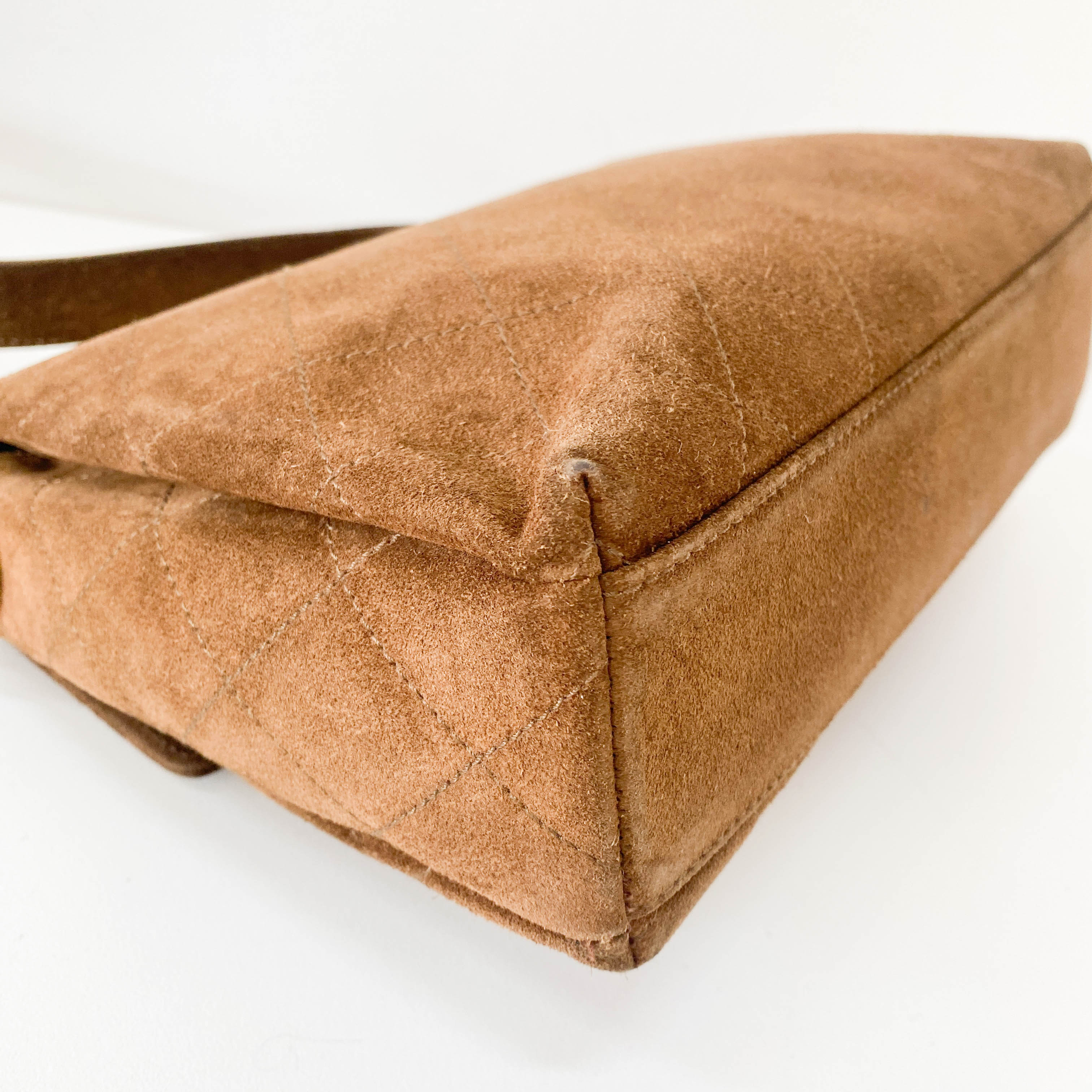 Matelasse Brown Suede One Shoulder Bag