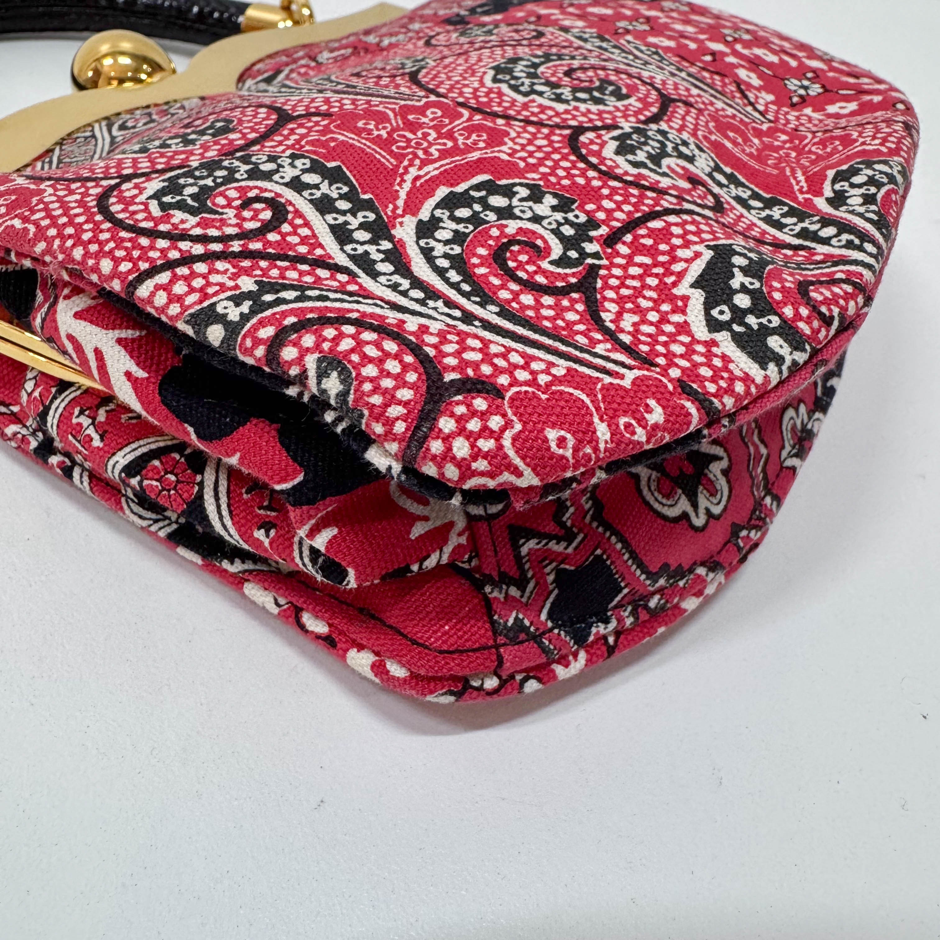 Mini Red Paisley-print Cotton Top Handle Bag