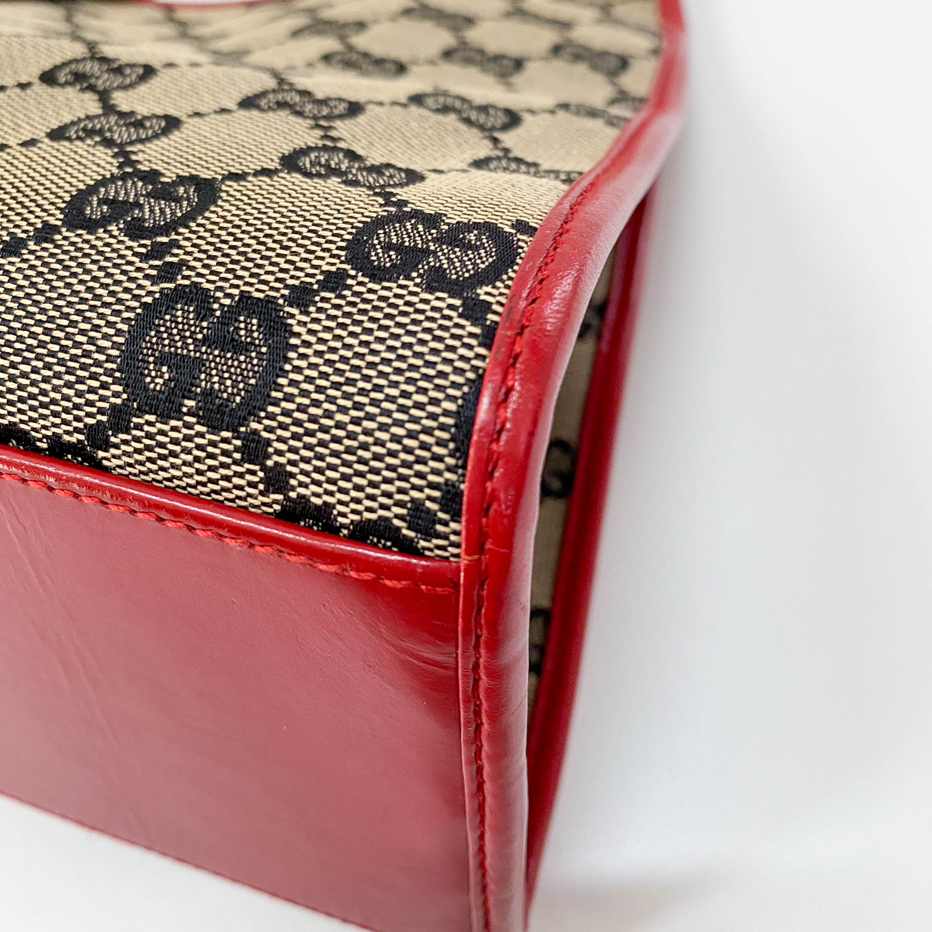 Jackie GG Supreme Brown Canvas & Red Leather Shoulder Bag