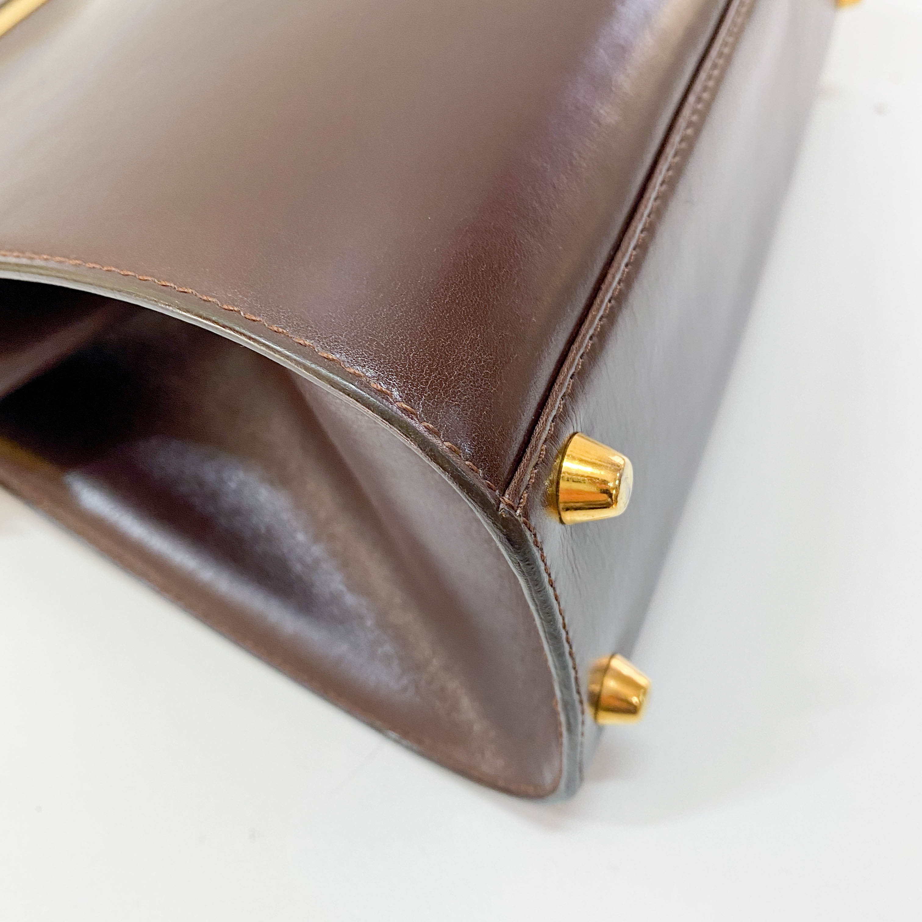 Brown Leather Top Handle Two Way Bag