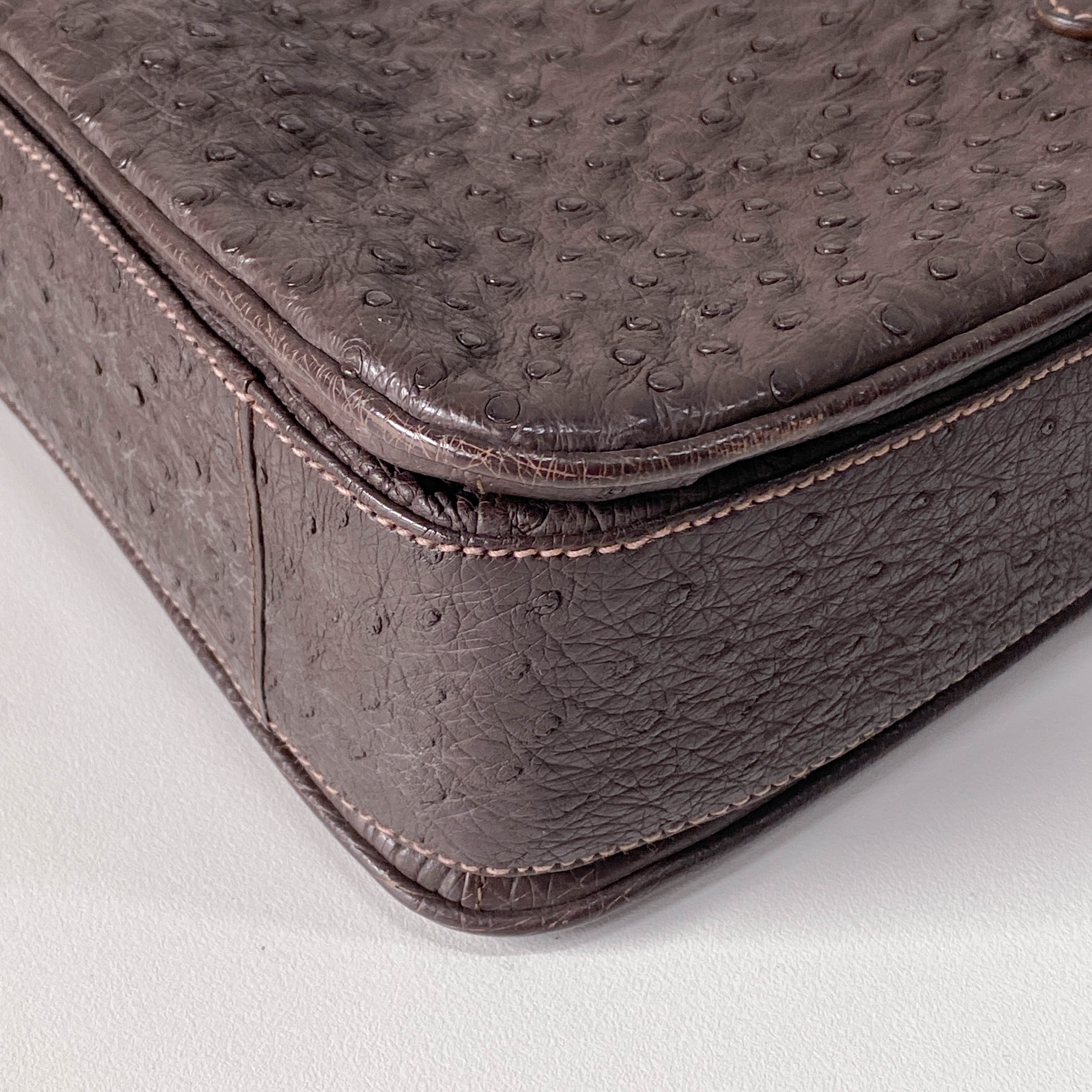 Top Lock Dark Brown Leather Handbag