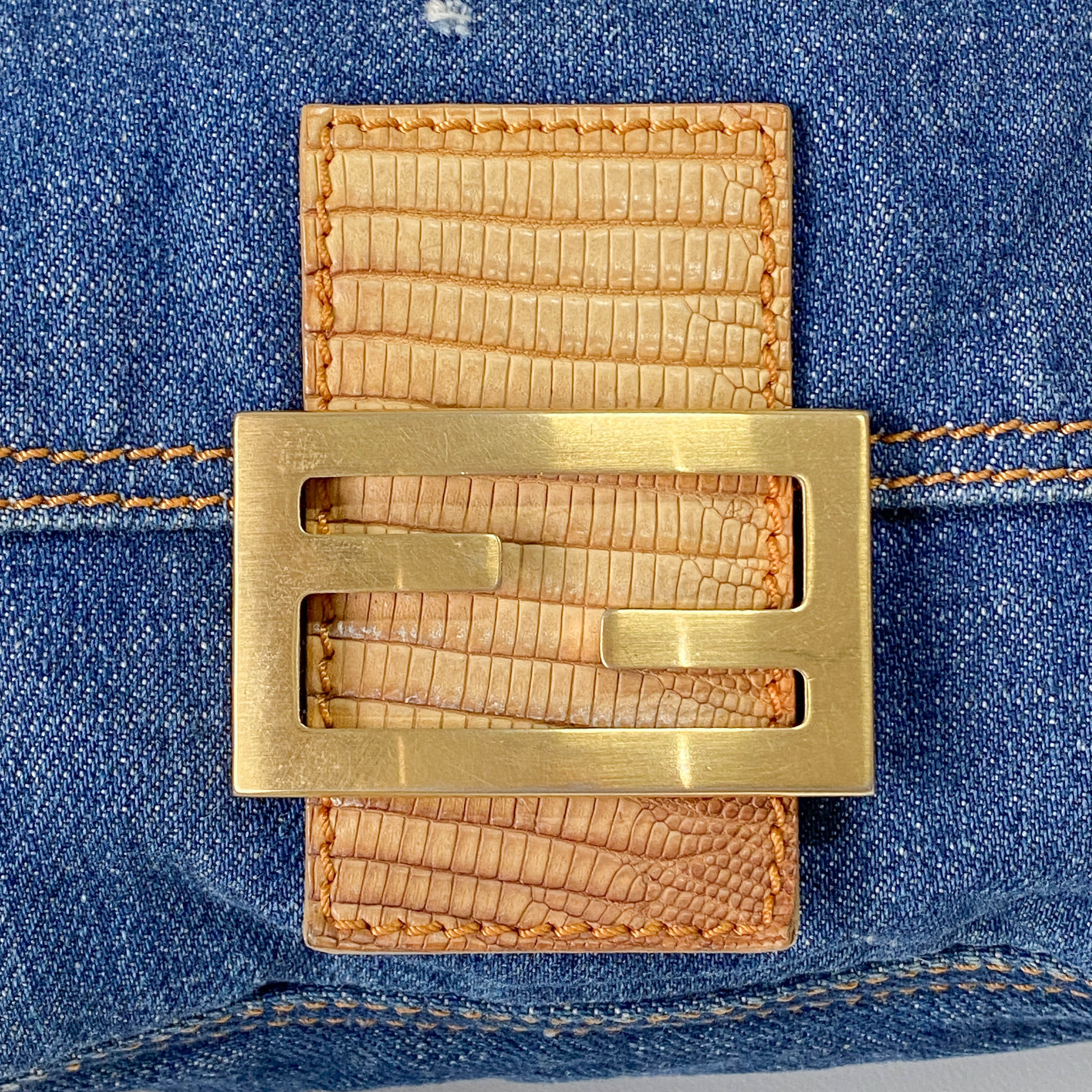 Mini Mamma Baguette Blue Denim Shoulder Bag