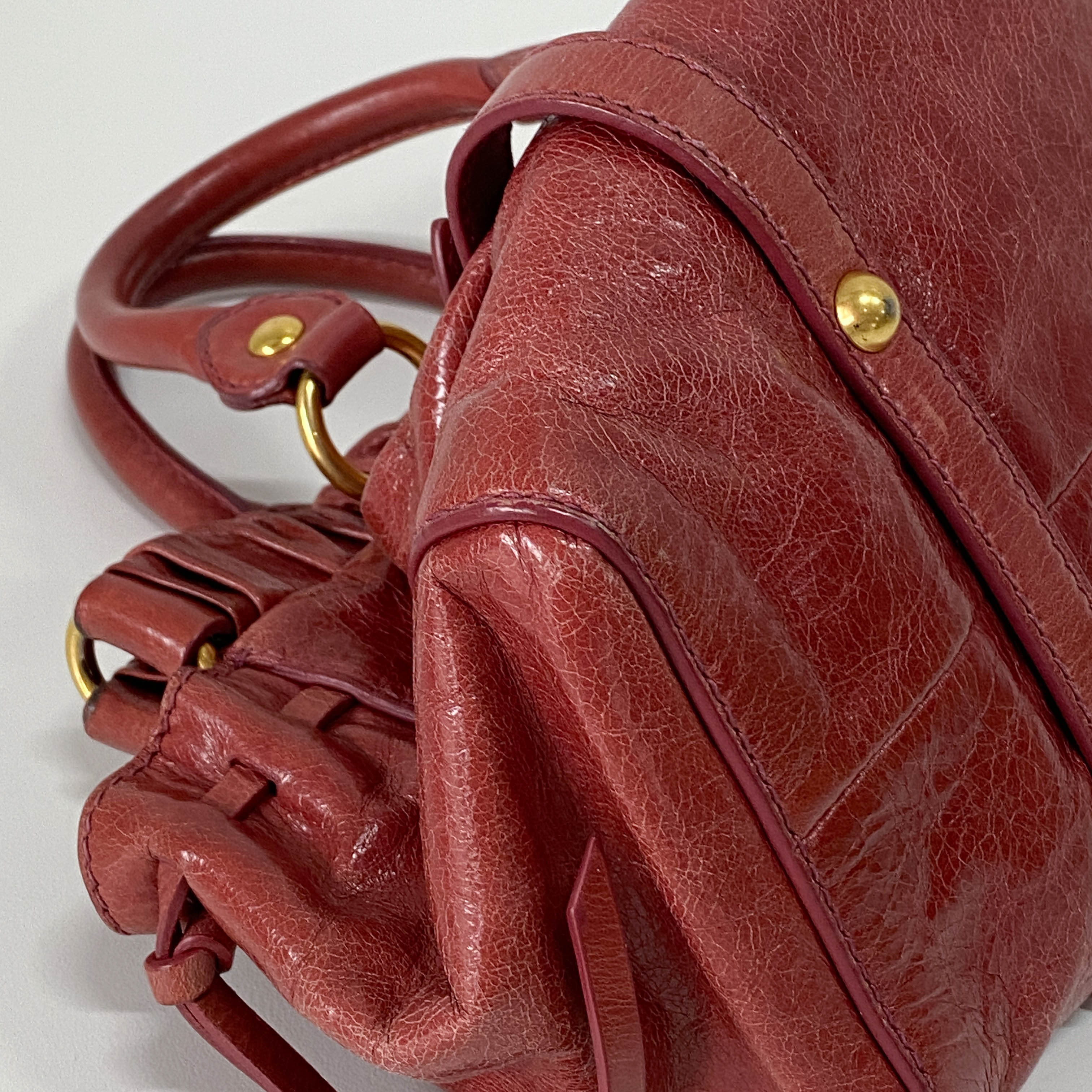 Mini Vitello Red Calfskiin Leather Two Way Bag