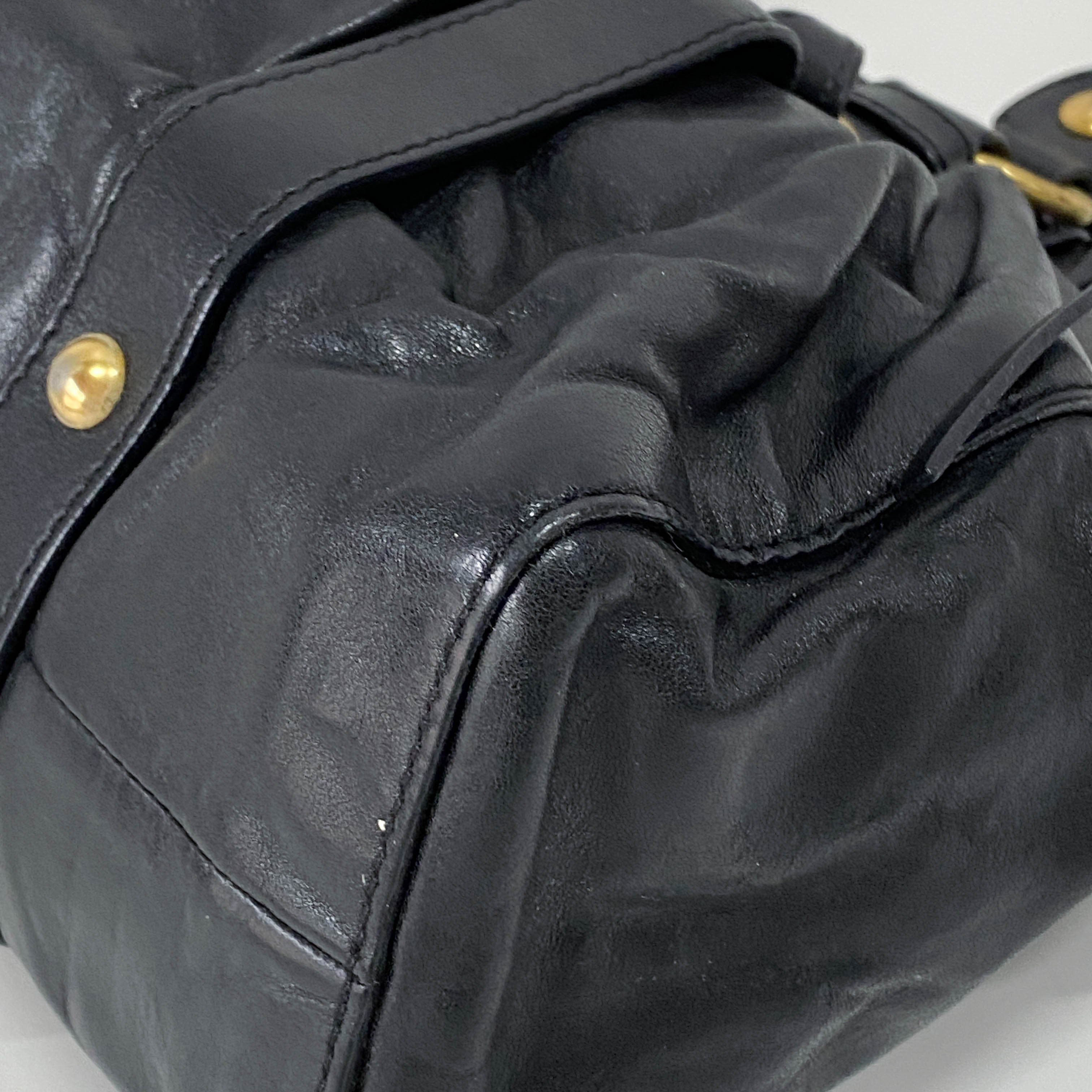Vitello Black Leather Two Way Bag