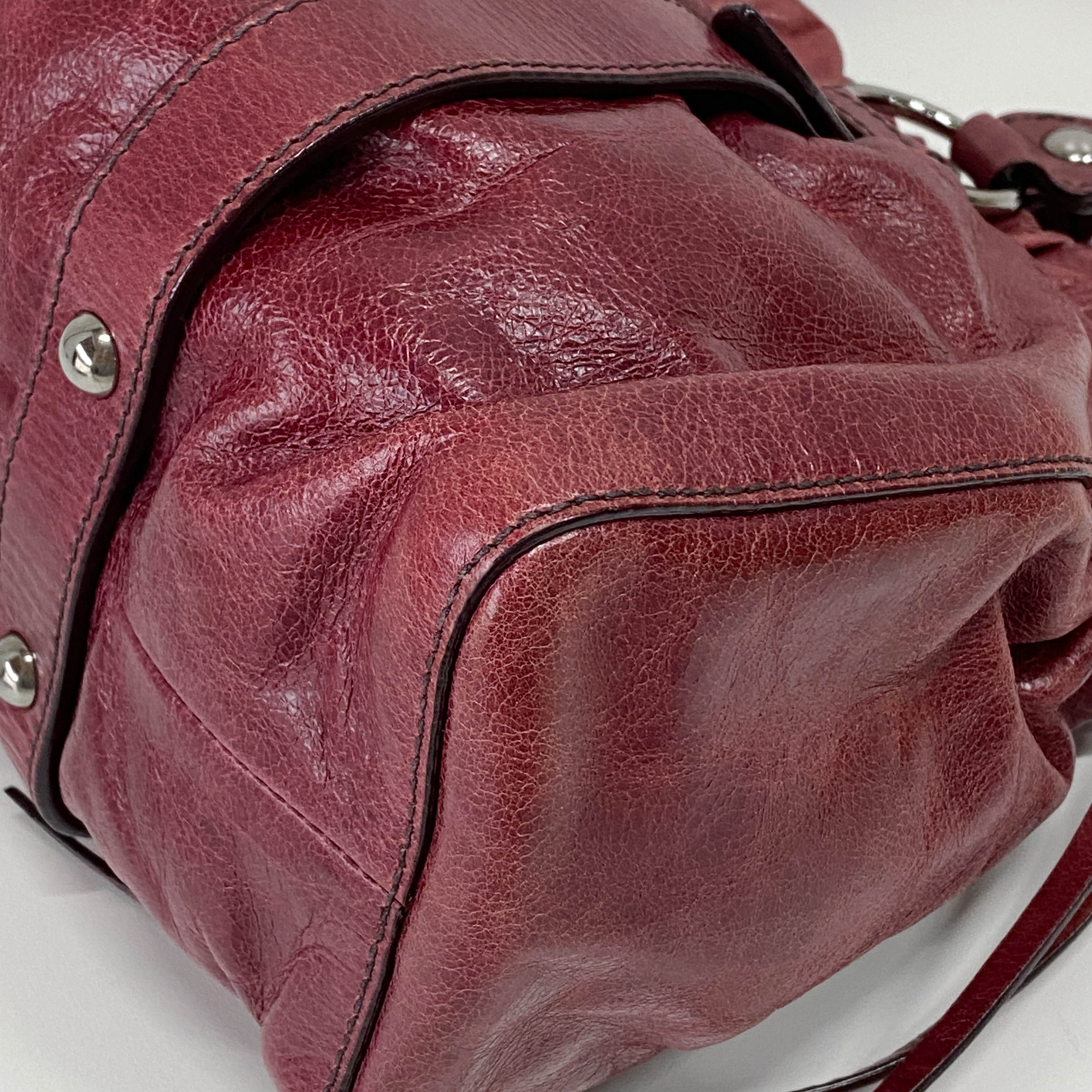 Vitello Red Calfskin Leather Two Way Bag