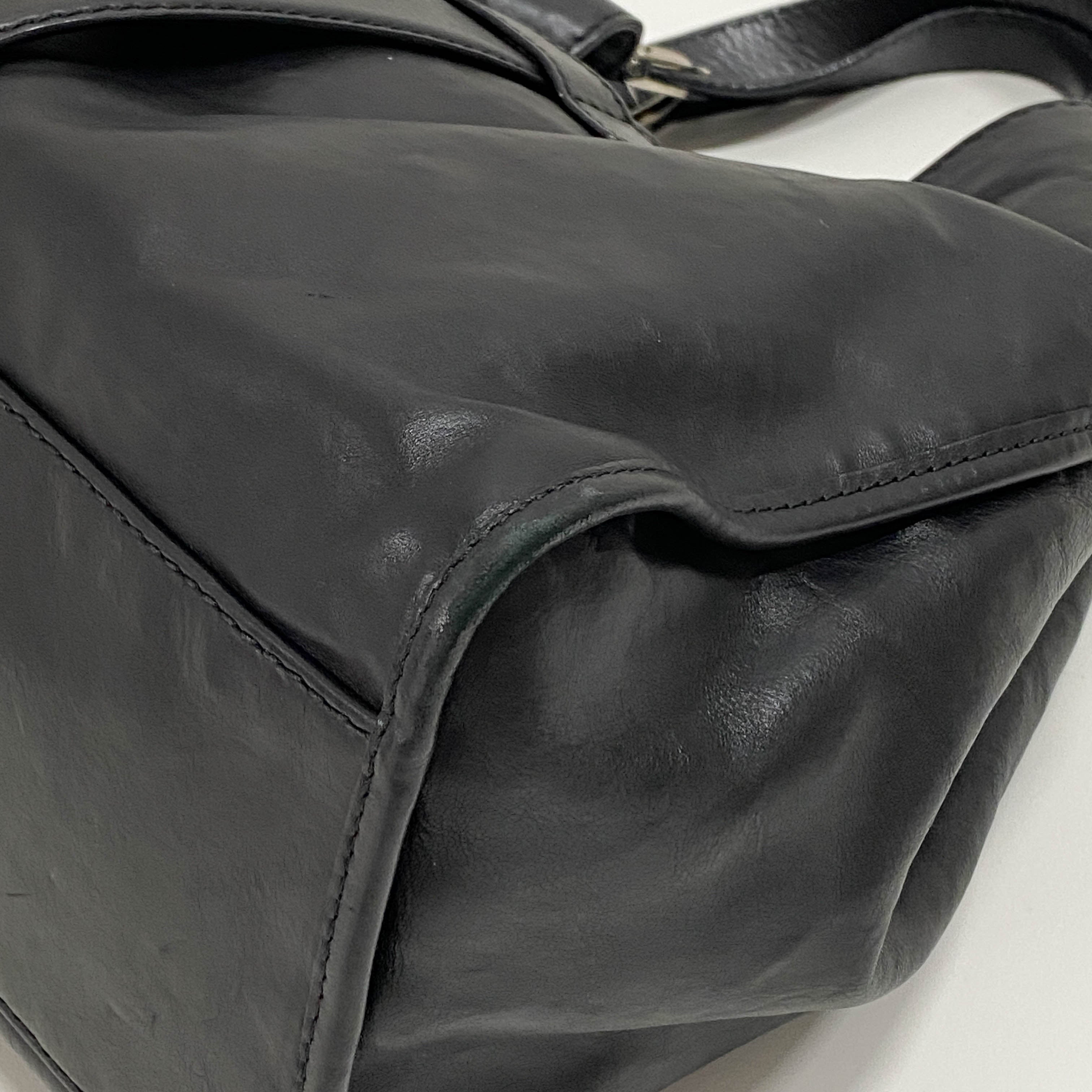 Horsebit Black Leather Shoulder Bag