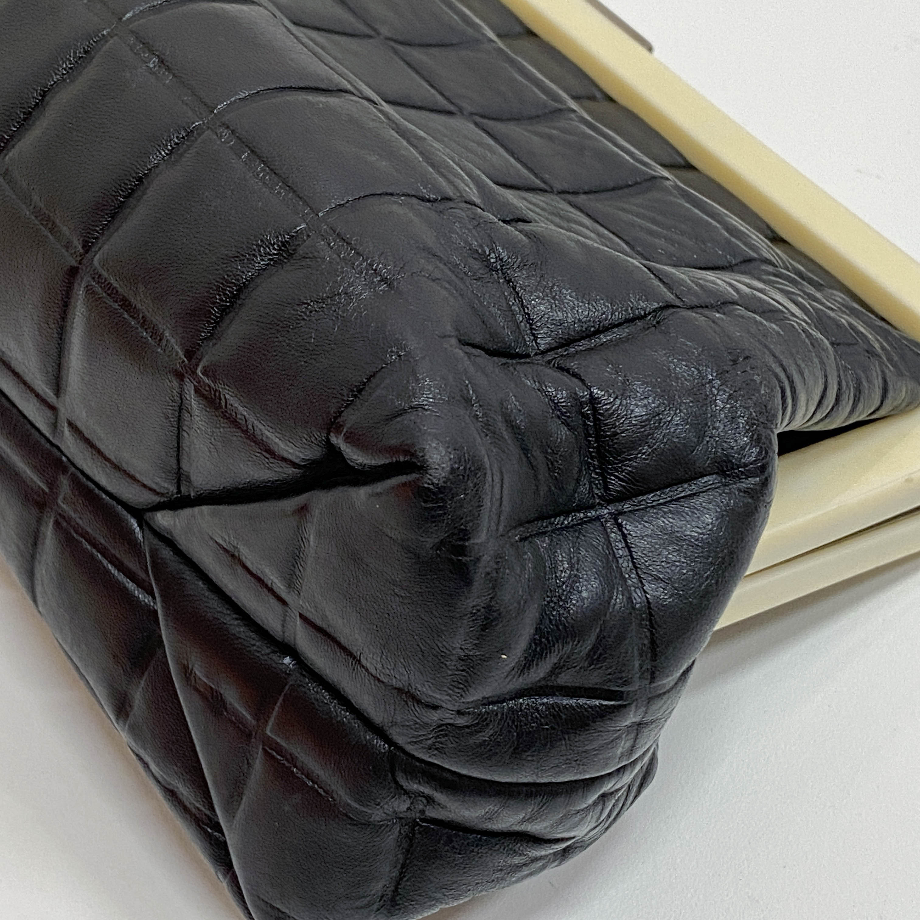 Vintage Chocolate Bar Black Quilted Lambskin Shoulder Bag