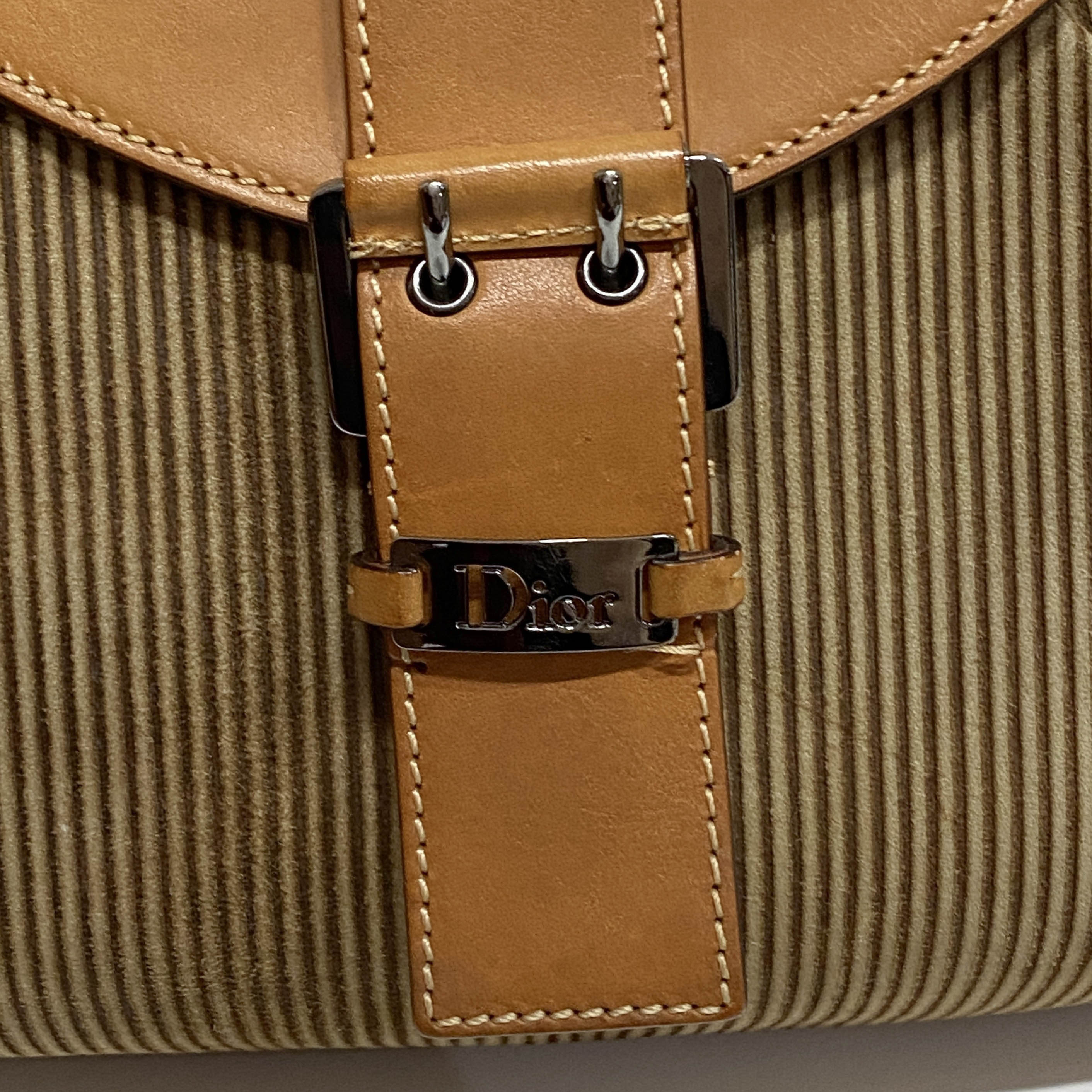 Beige Striped Suede Hobo Shoulder Bag