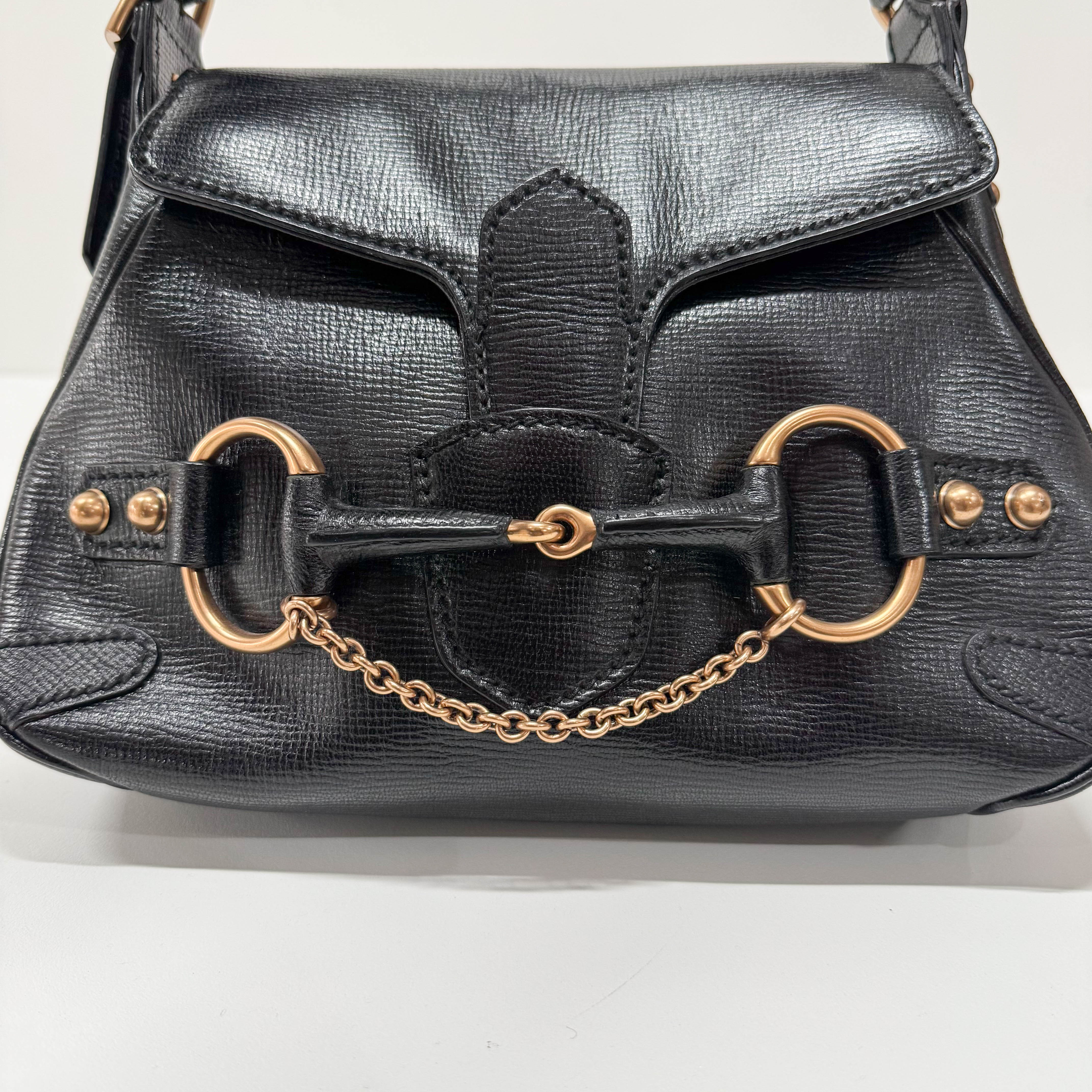 Horsebit Black Leather Shoulder Bag