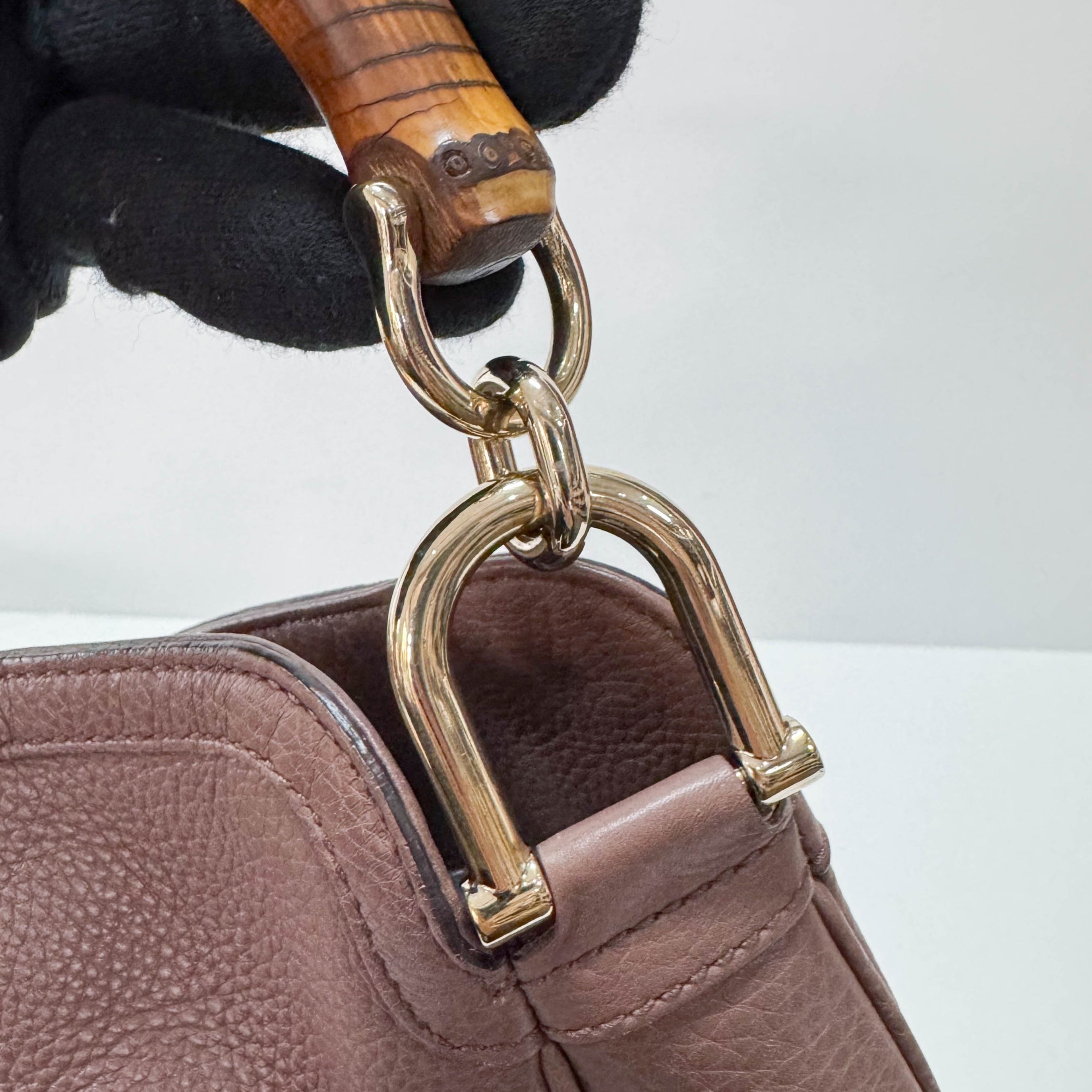 Bamboo Top Handle Tuape Leather Two Way Bag