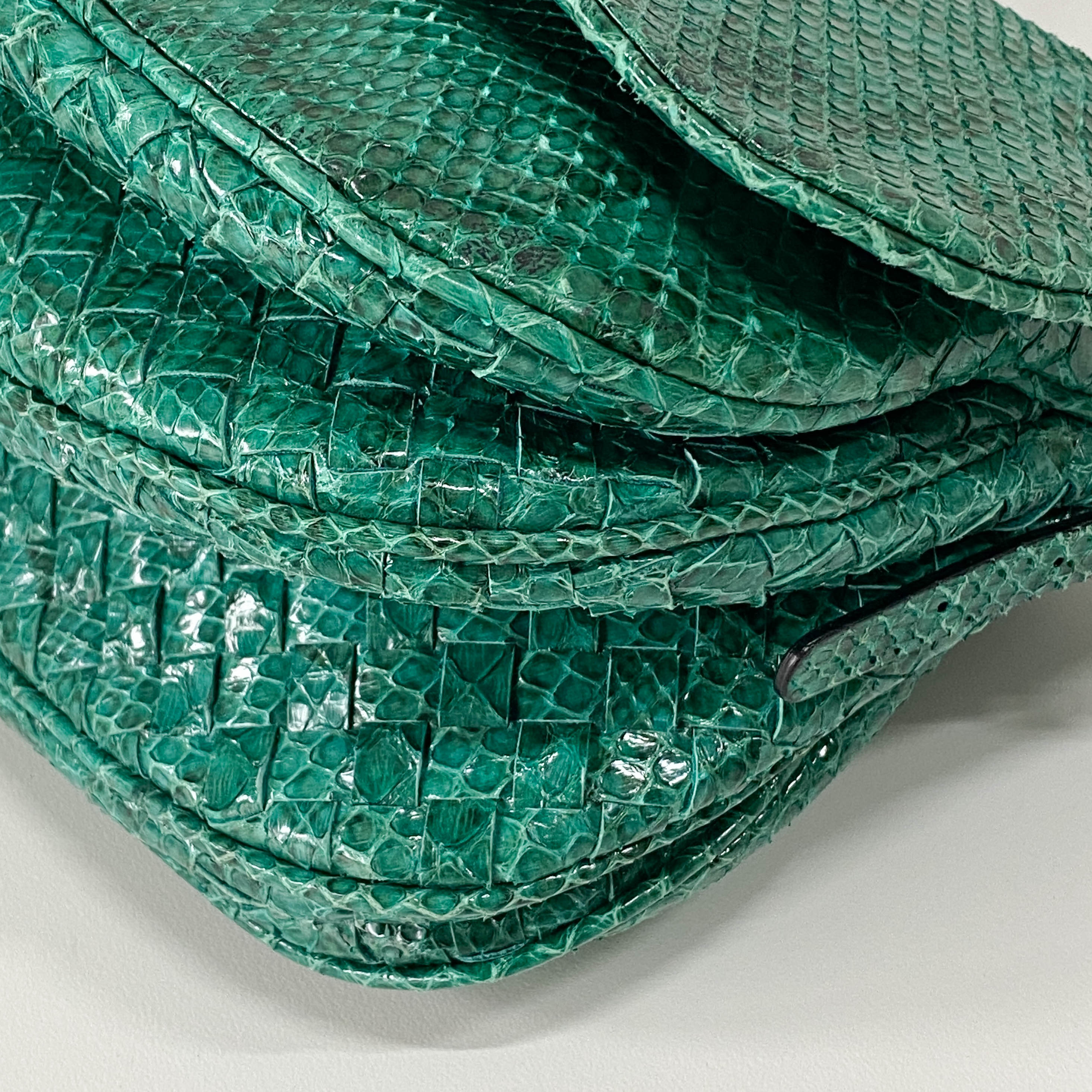Green Embossed Snake Leather Crossbody Bag
