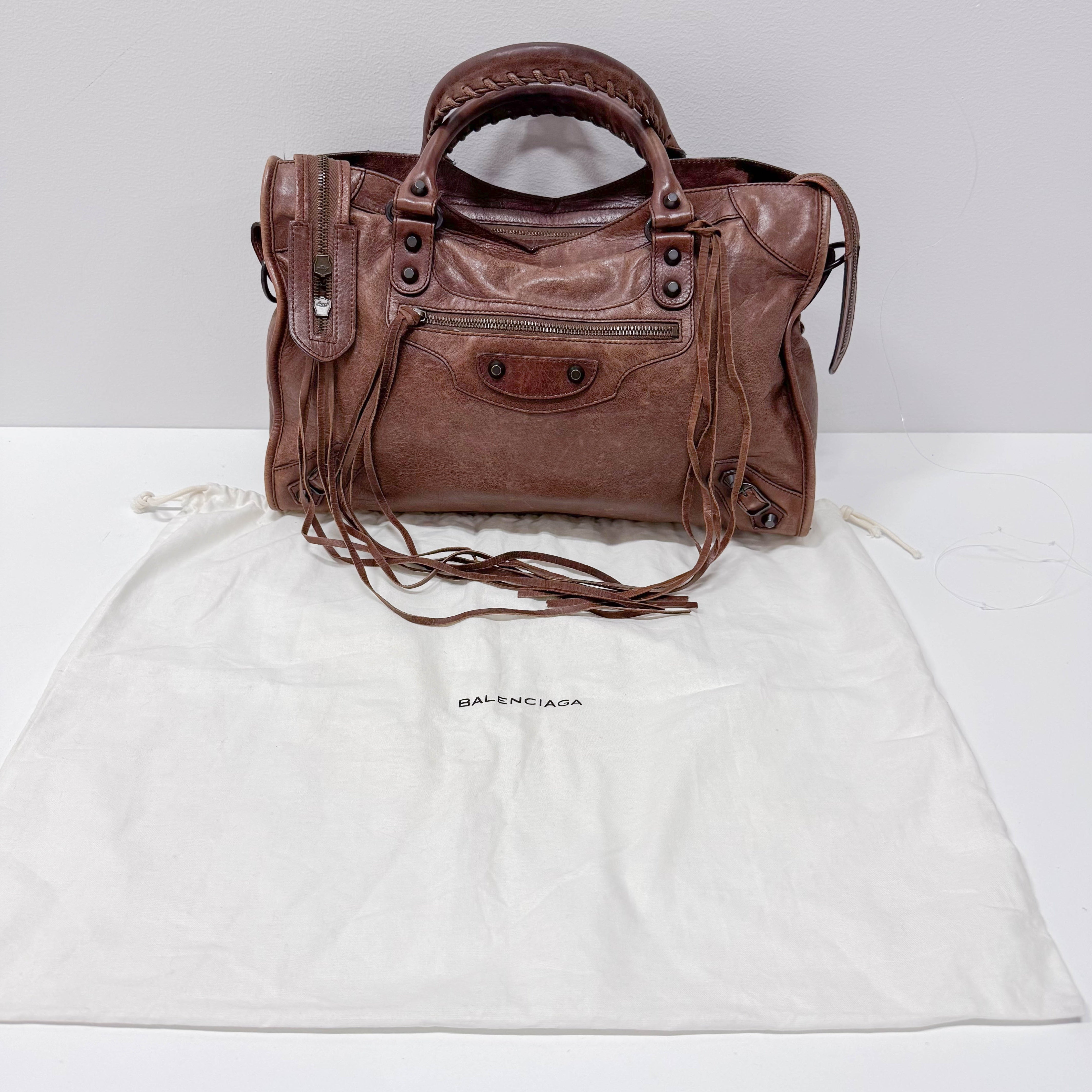 The City Brown Leather Shoulder Bag