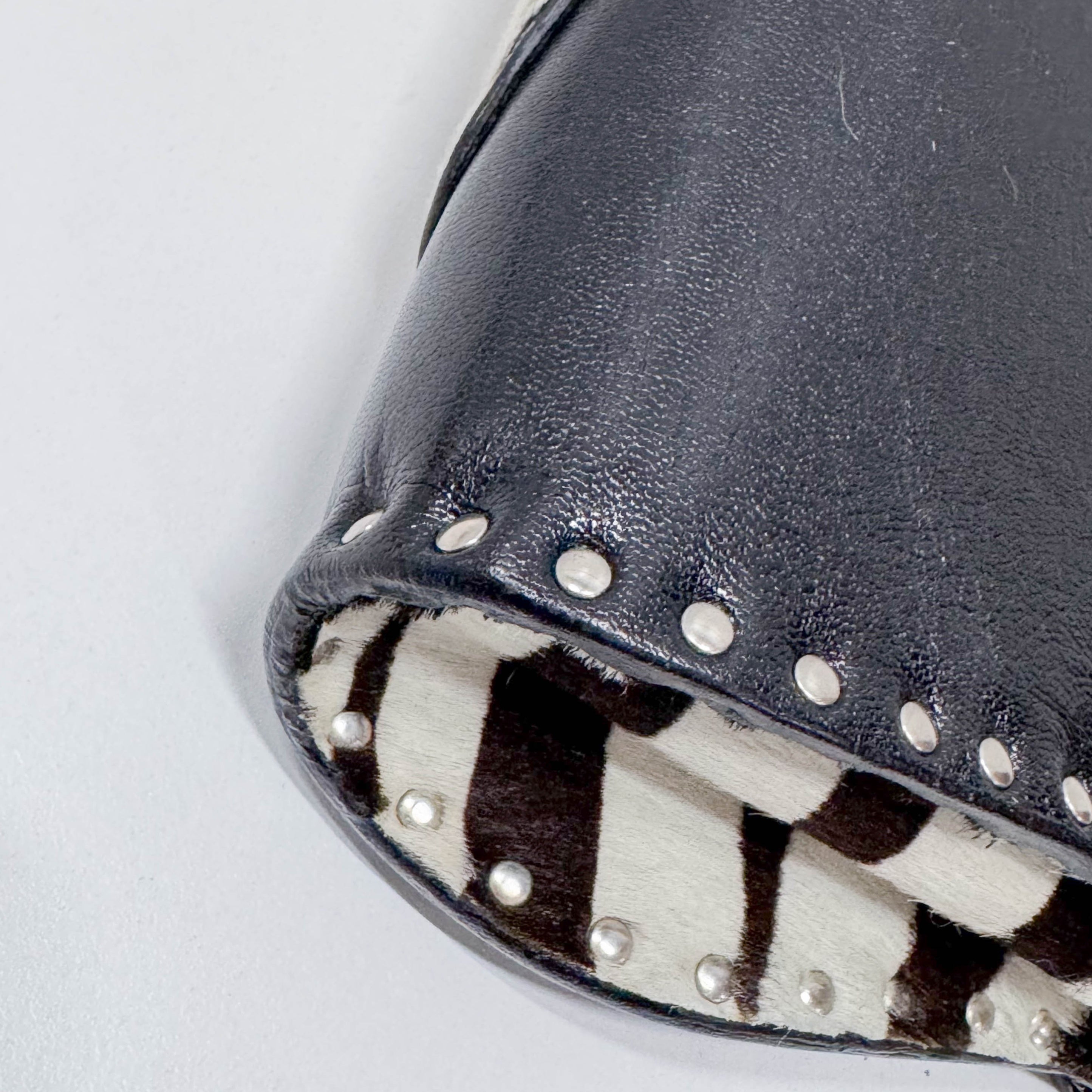 Zebra Print Pony Hair Black Calfskin Shoulder Bag