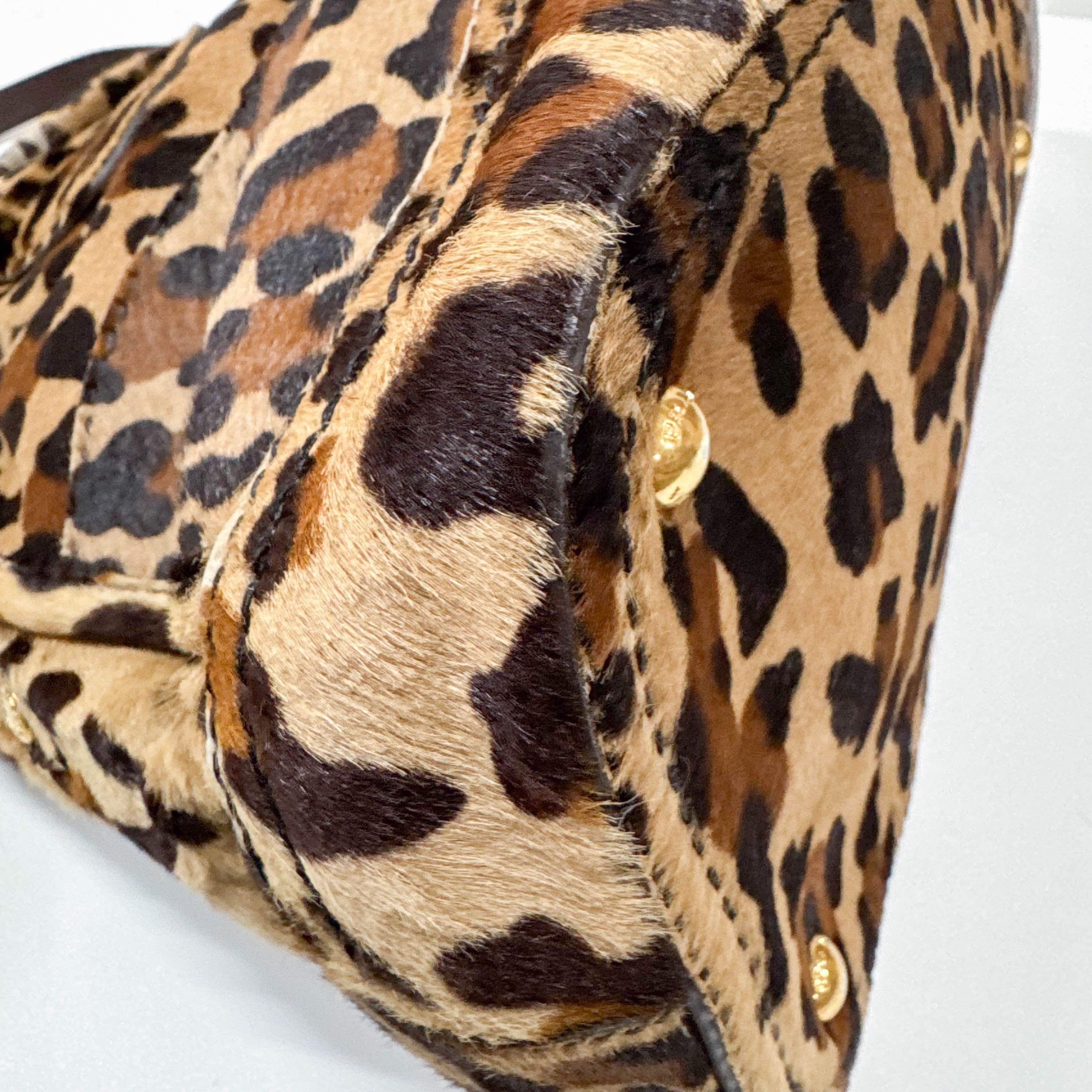 Leopard Print Brown Pony Hair Two Way Bag