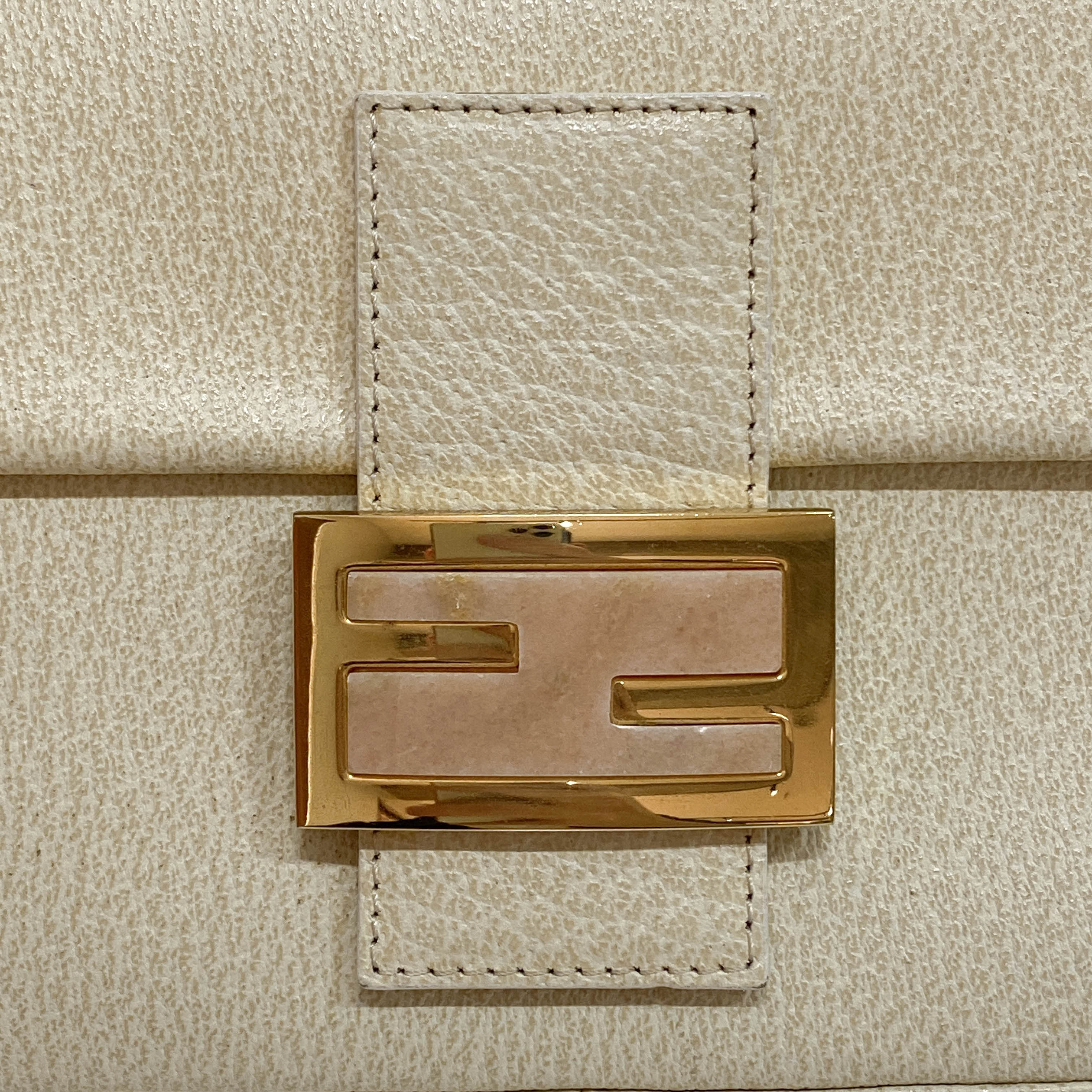 Baguette Cream Leather Rose Quartz Hardware Shoulder Bag