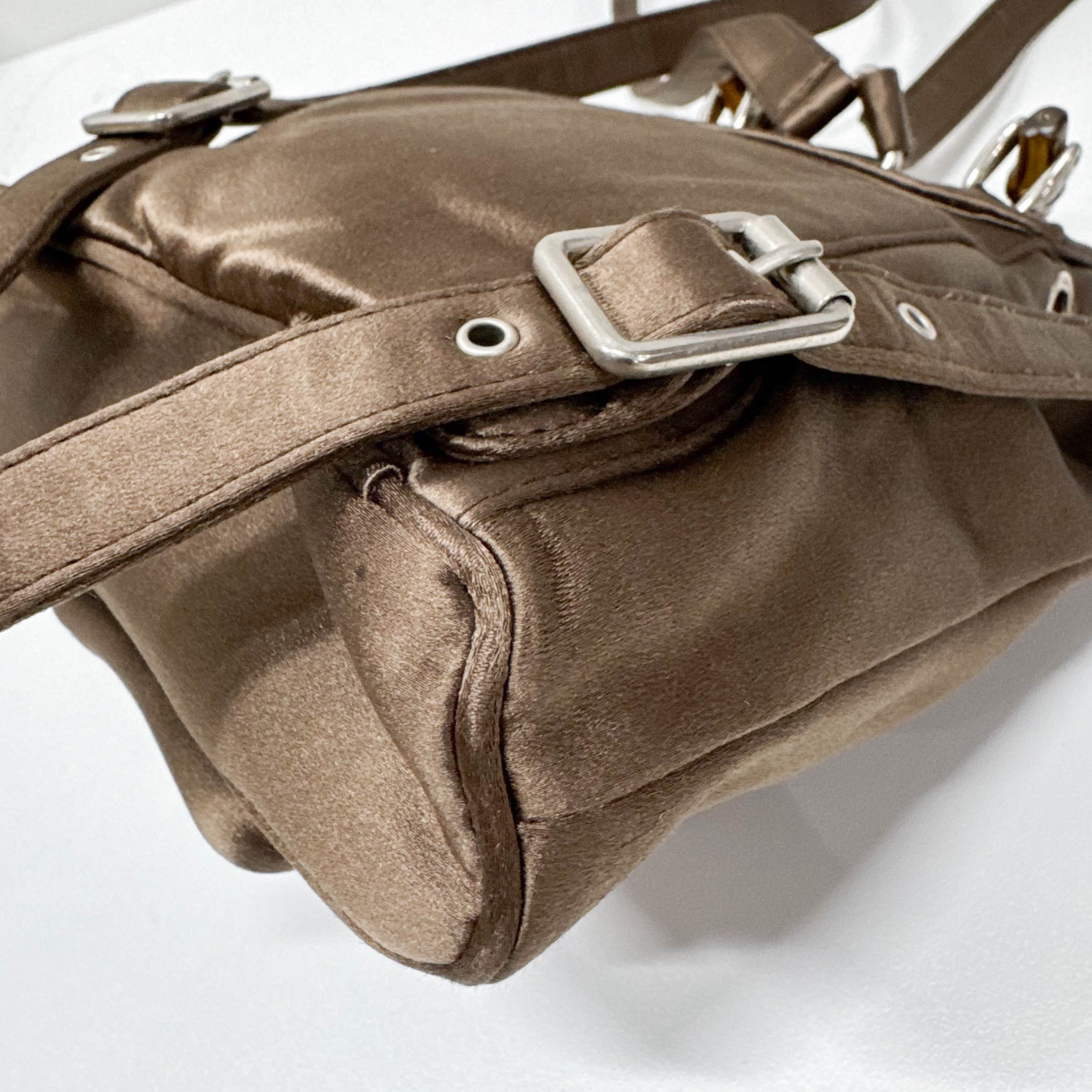 Mini Brown Satin Bamboo Turn-Lock Backpack