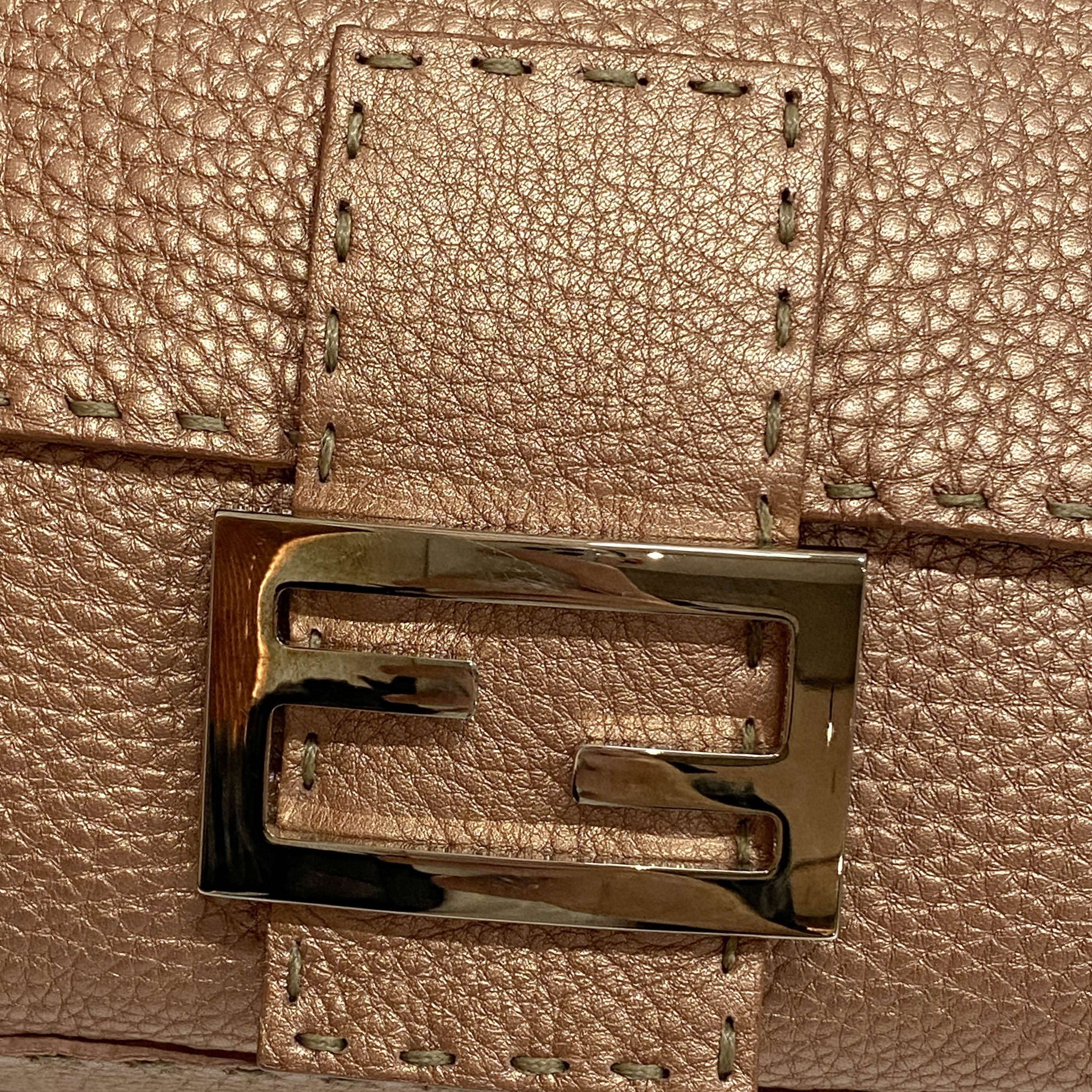 Mamma Baguette Rose Gold Leather Shoulder Bag