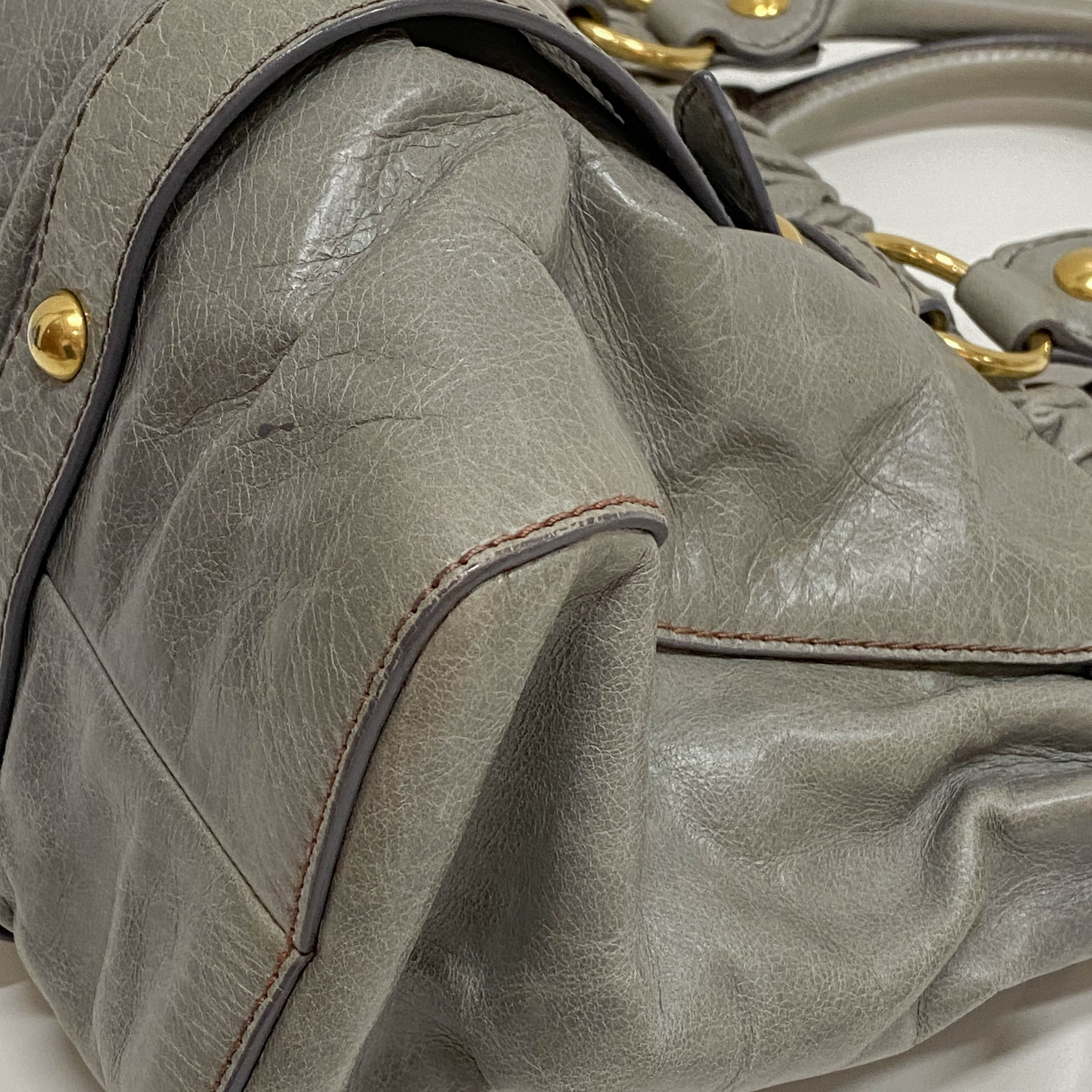 Vitello Bauletto Grey Calfskin Leather Two Way Bag
