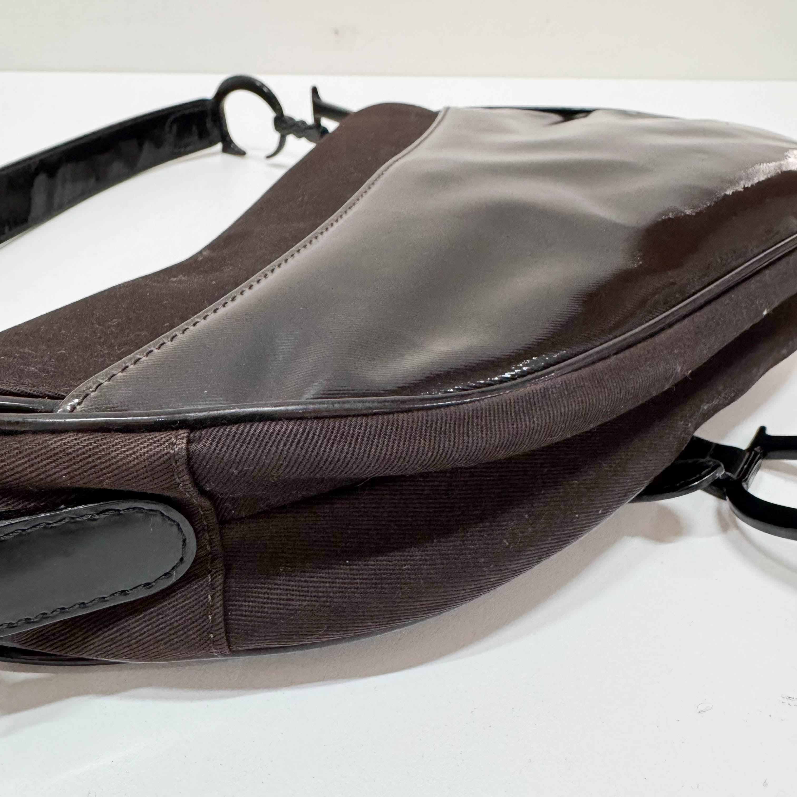 Saddle Brown Cotton & Patent Leather Shoulder Bag
