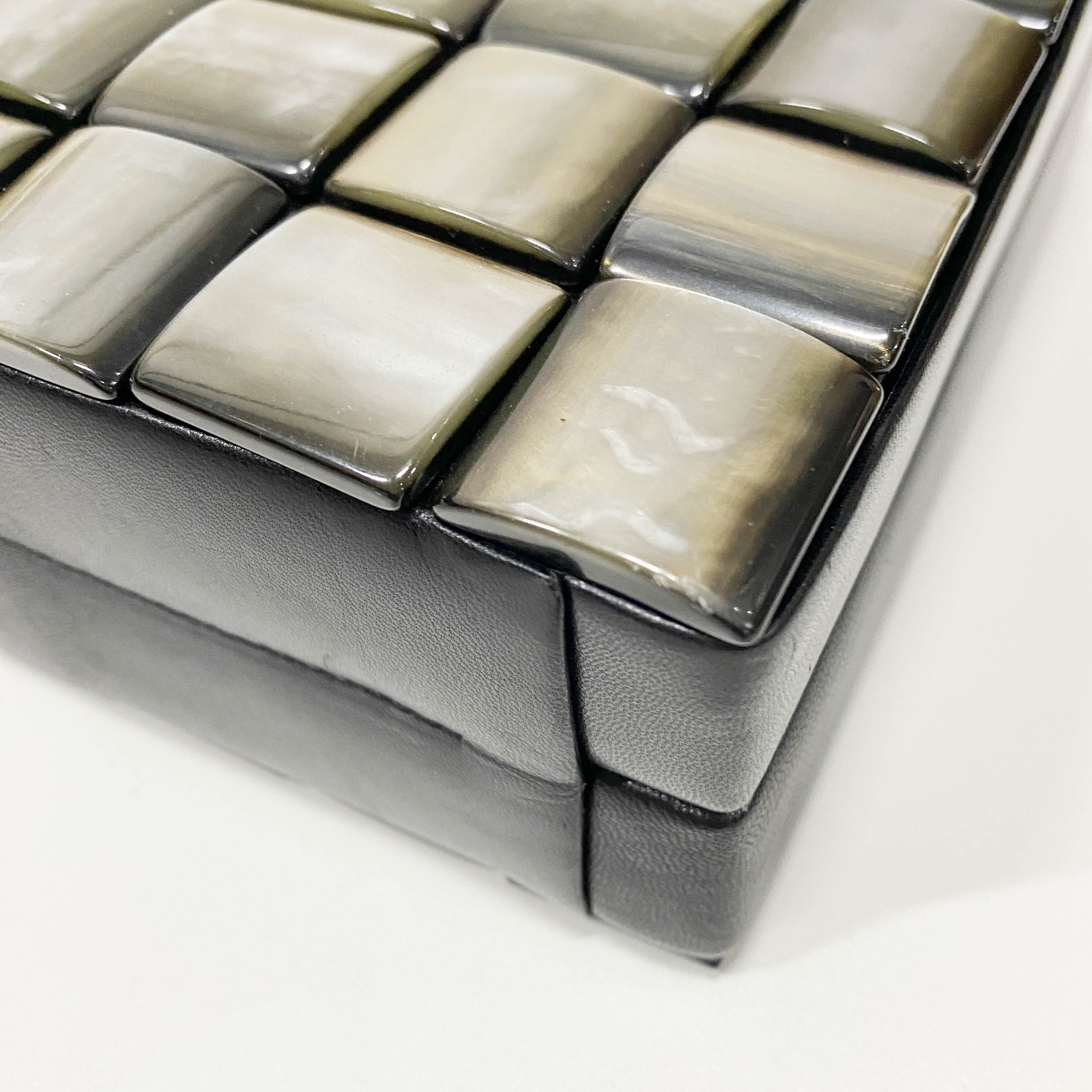 Intrecciato Black & Silver Leather Box Handbag