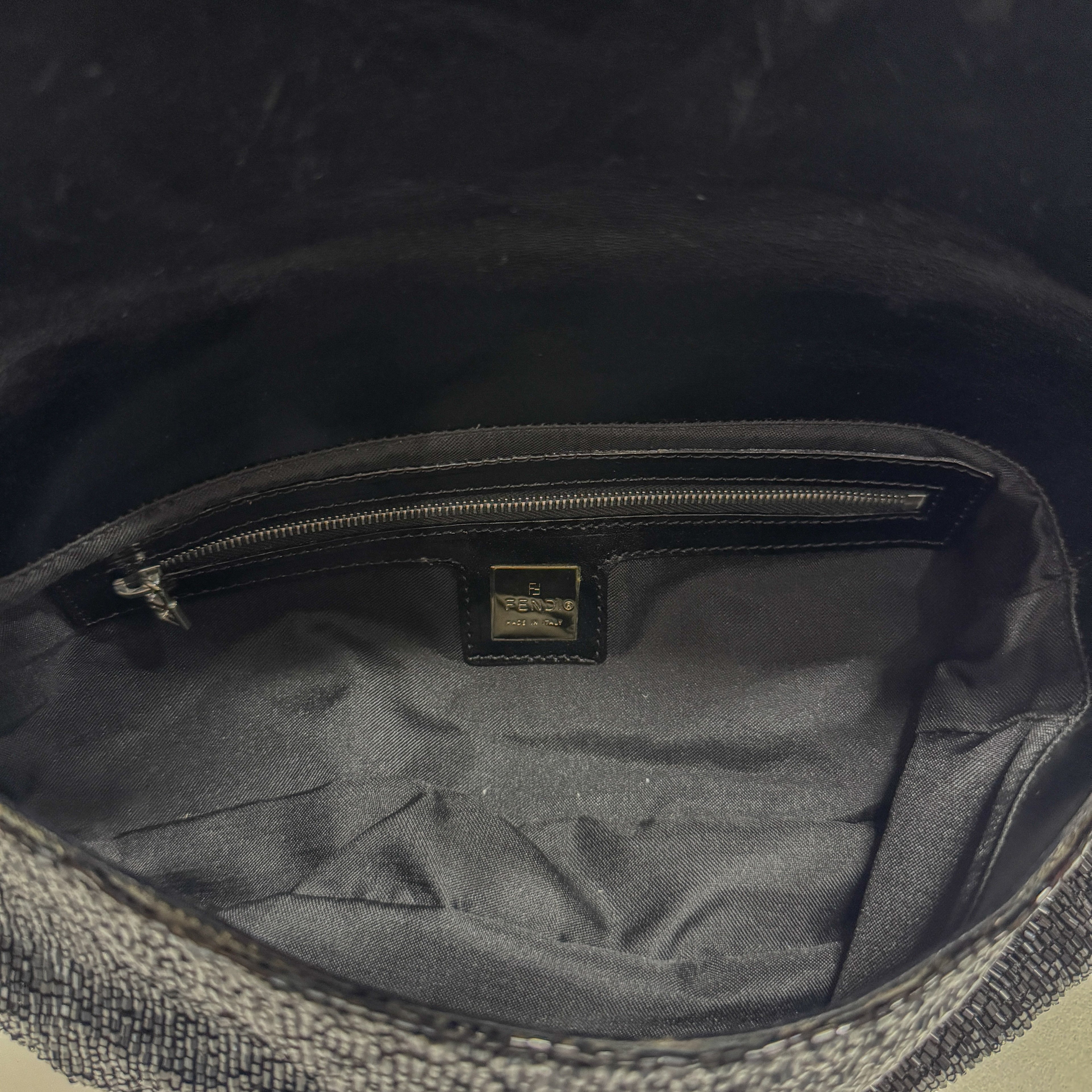 Baguette Black Beaded Shoulder Bag