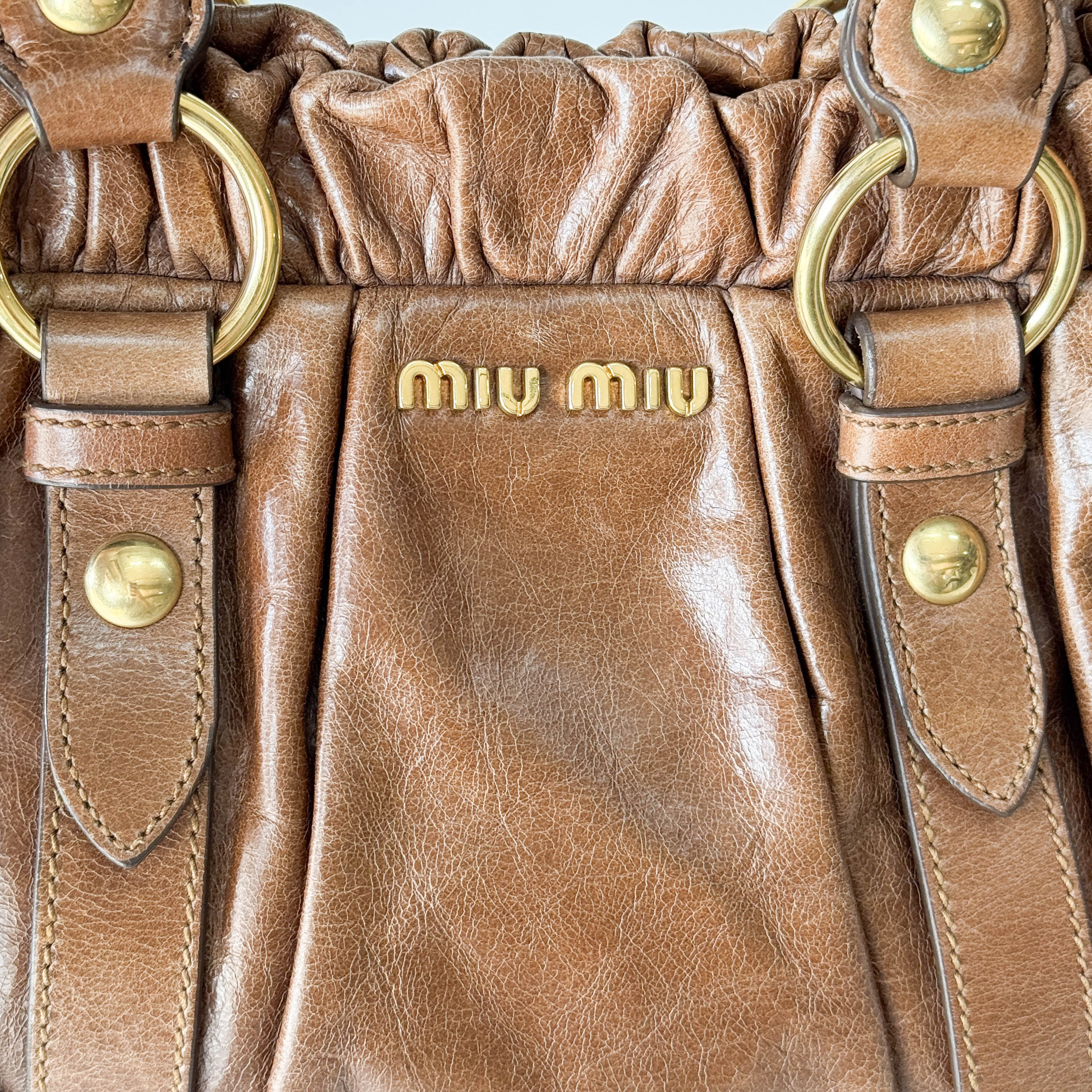 Vitello Bauletto Brown Calfskin Leather Two Way Bag