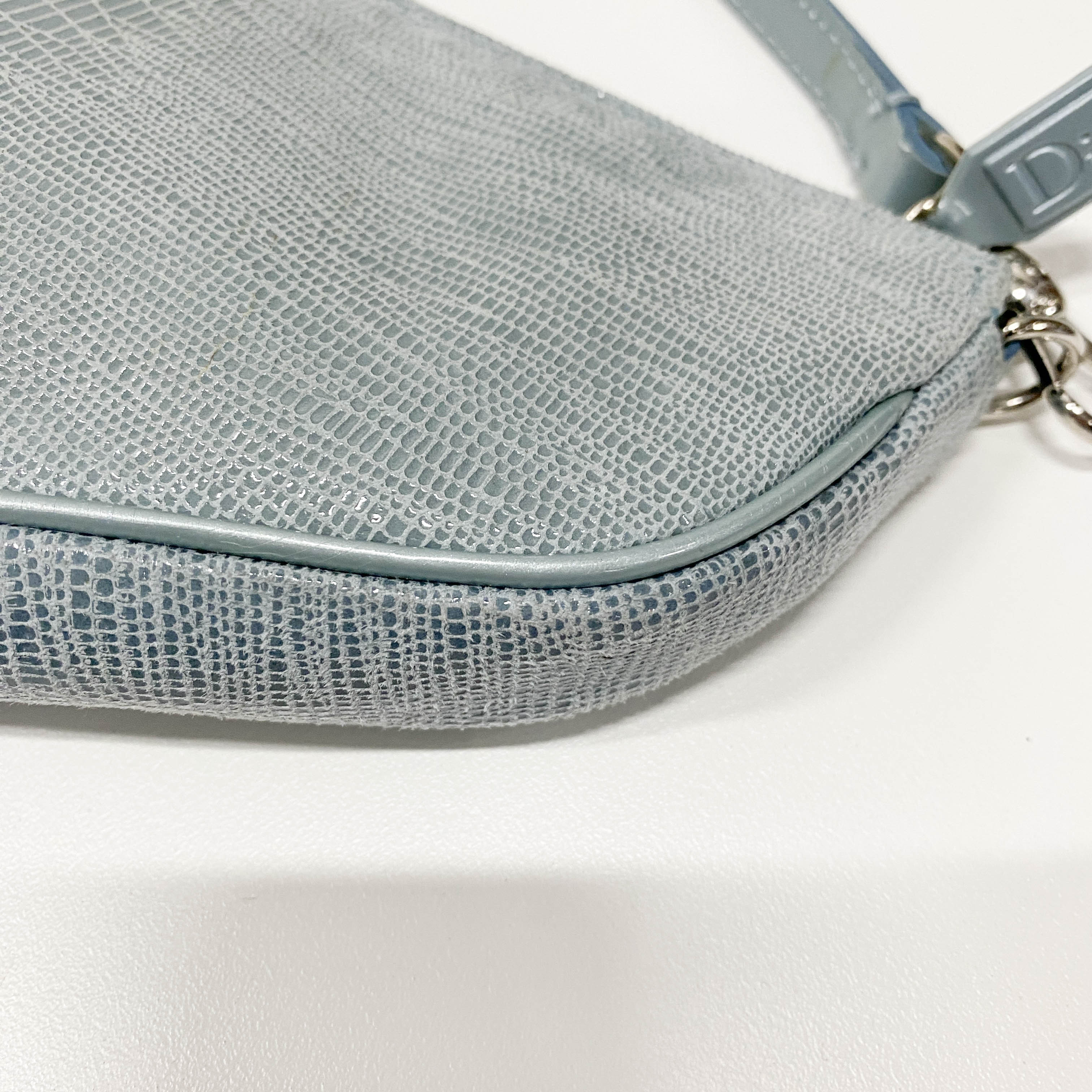 Saddle Blue Embossed Lizard Canvas Shoulder Bag
