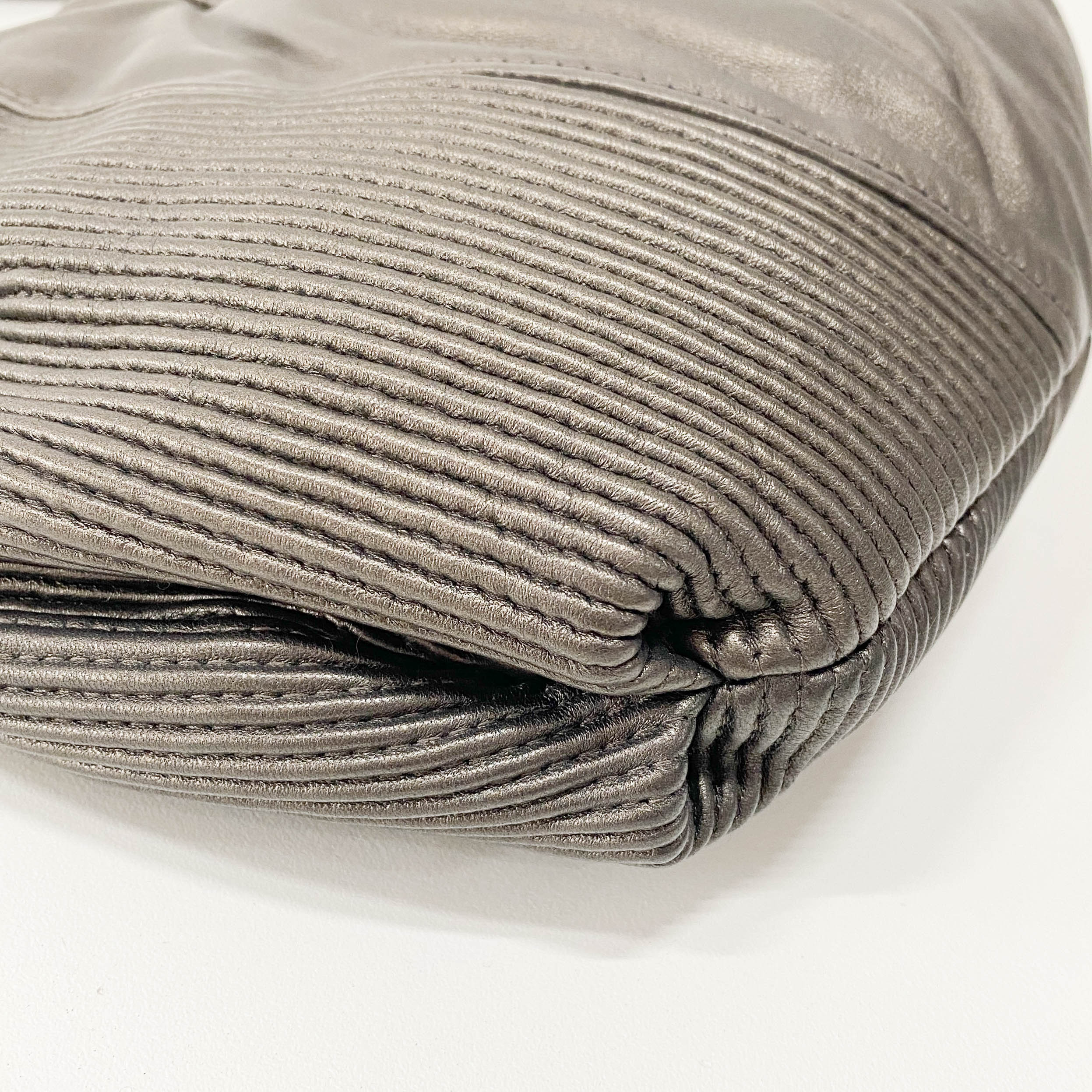 Metallic Grey Leather Clutch Bag