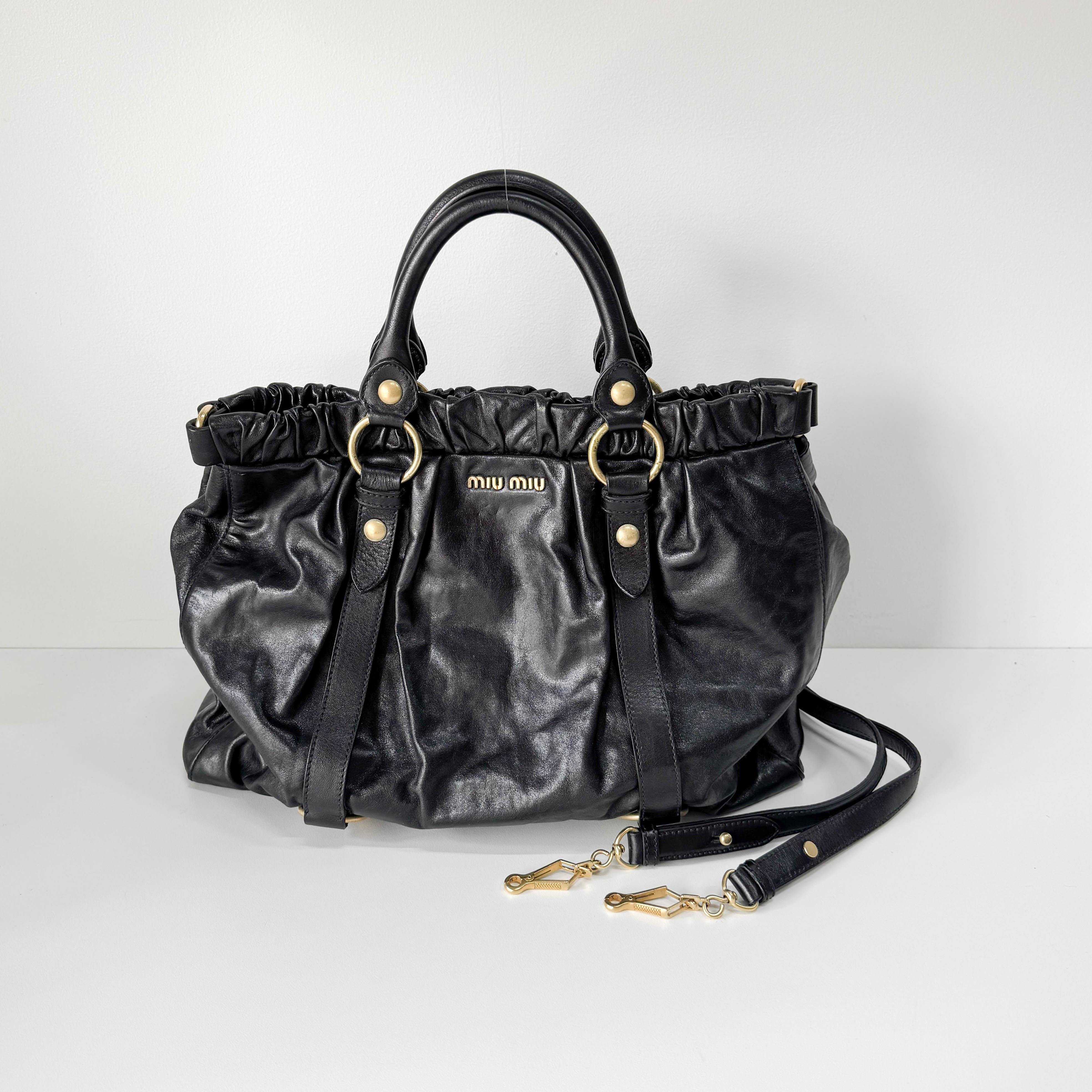 Vitello Black Calfskin Leather Two Way Bag