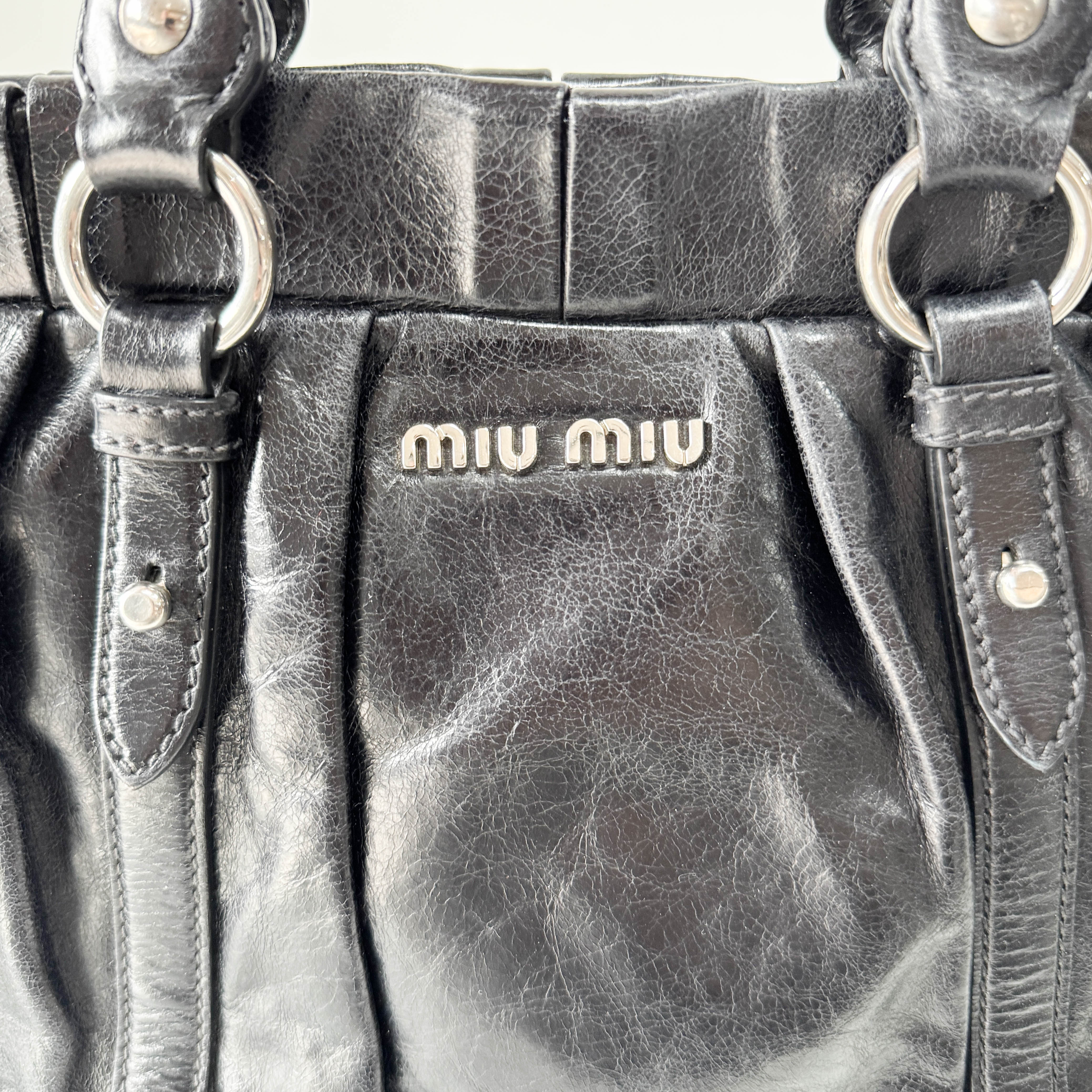 Vitello Black Leather Two Way Bag