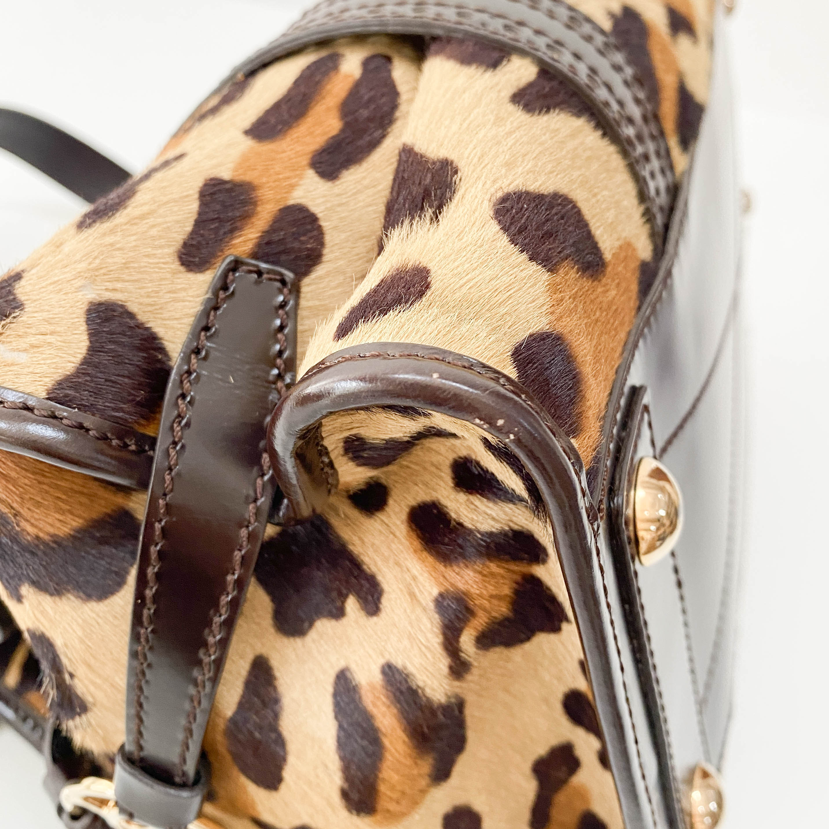 Leopard Print Brown Pony Hair Shoulder Bag