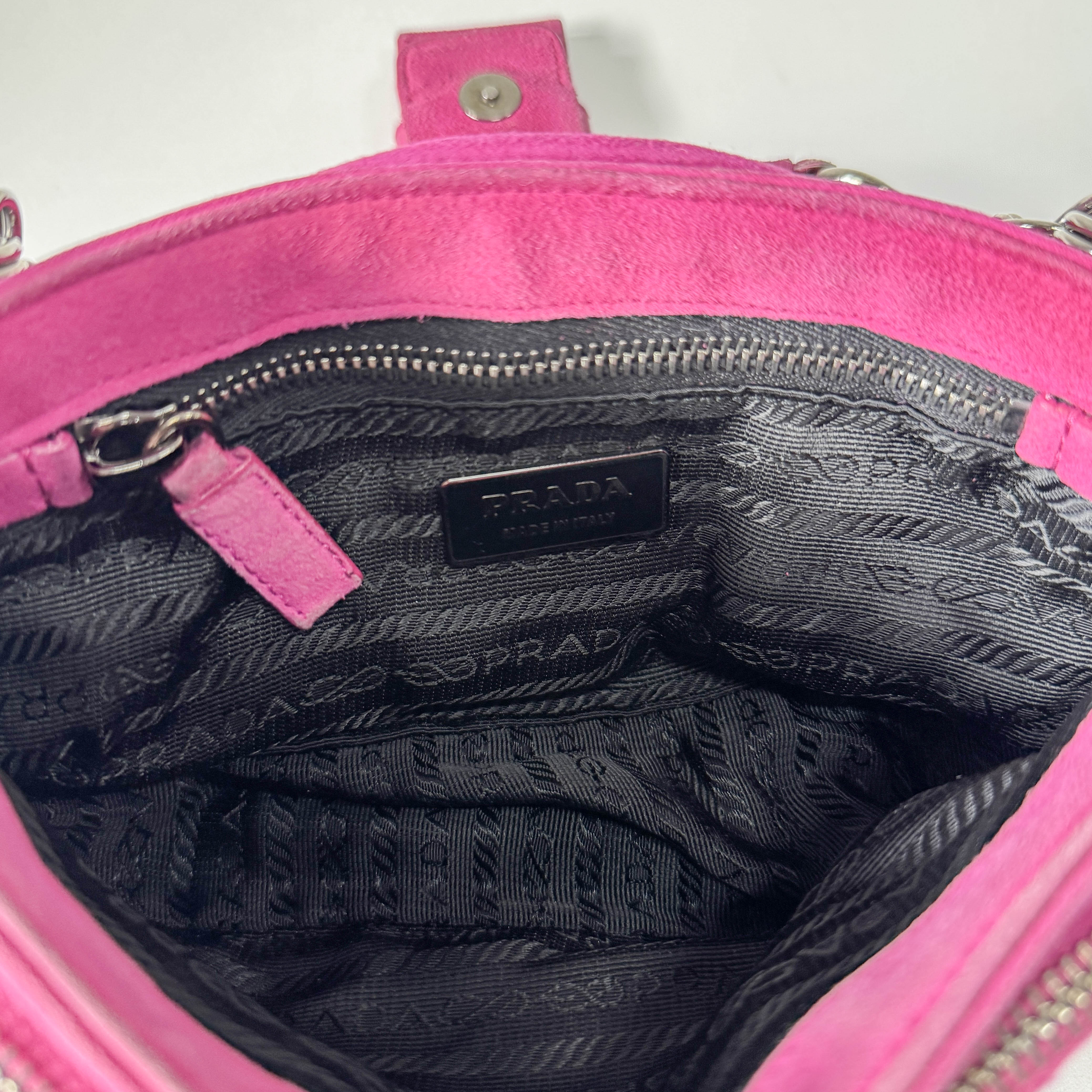 Pink Suede Chain Shoulder Bag