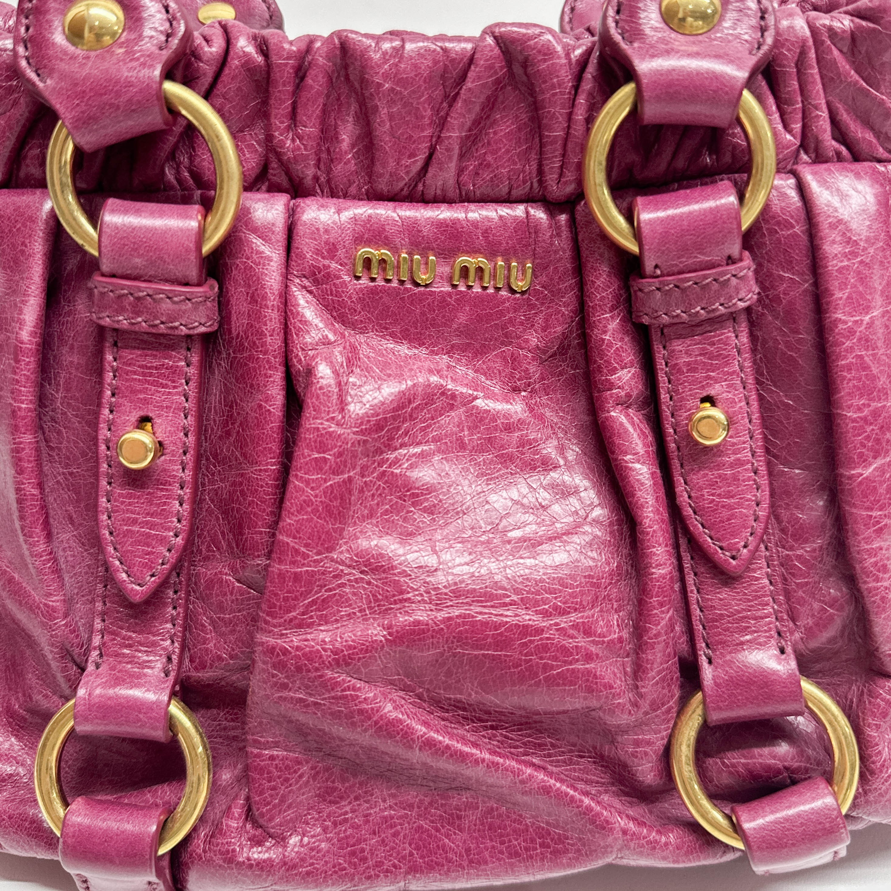 Mini Vitello Bauletto Pink Leather Two Way Bag