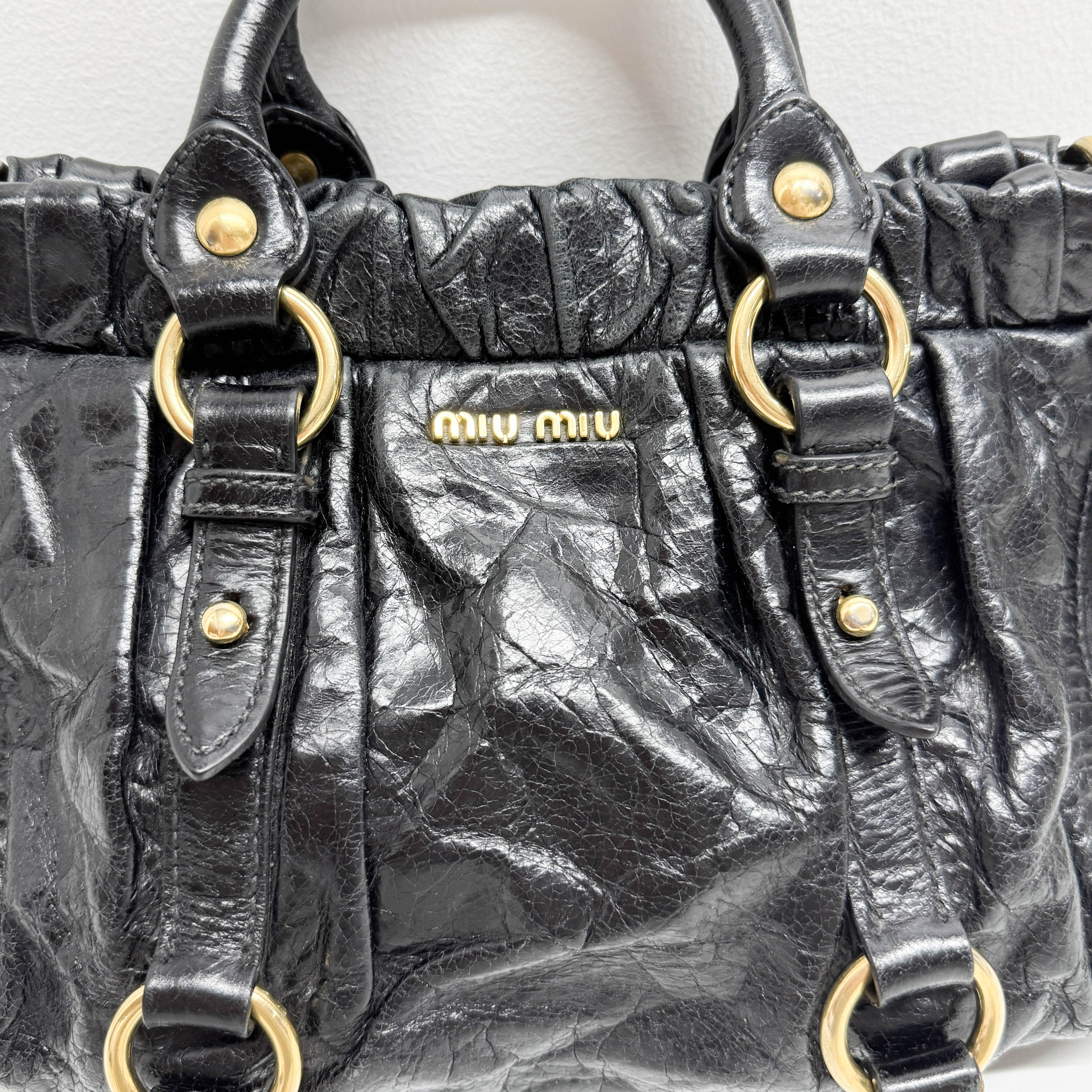 Mini Vitello Bauletto Black Leather Two Way Bag