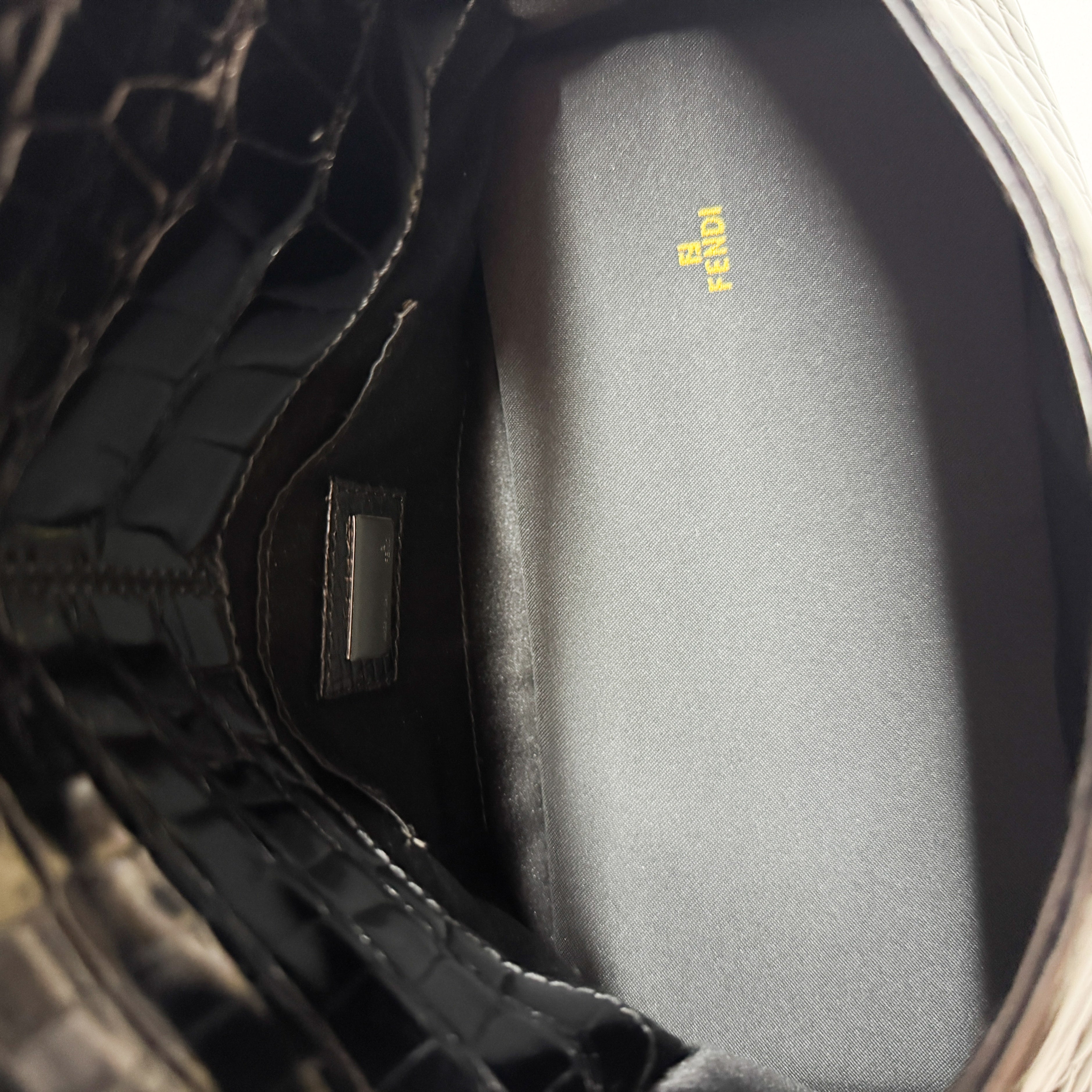 Mini Mamma Baguette Black Crocodile Embossed Shoulder Bag