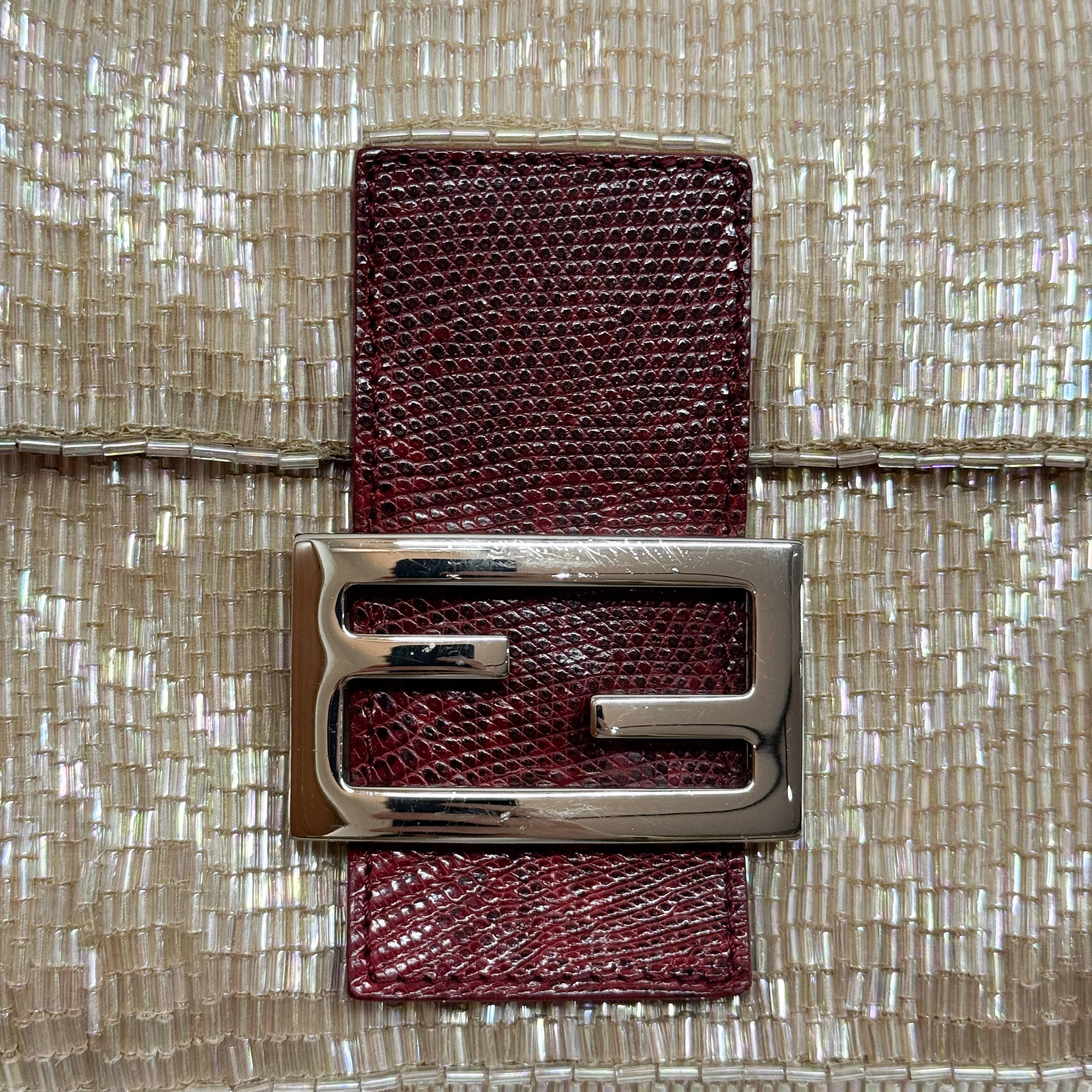 Baguette Neutral Beaded Shoulder Bag