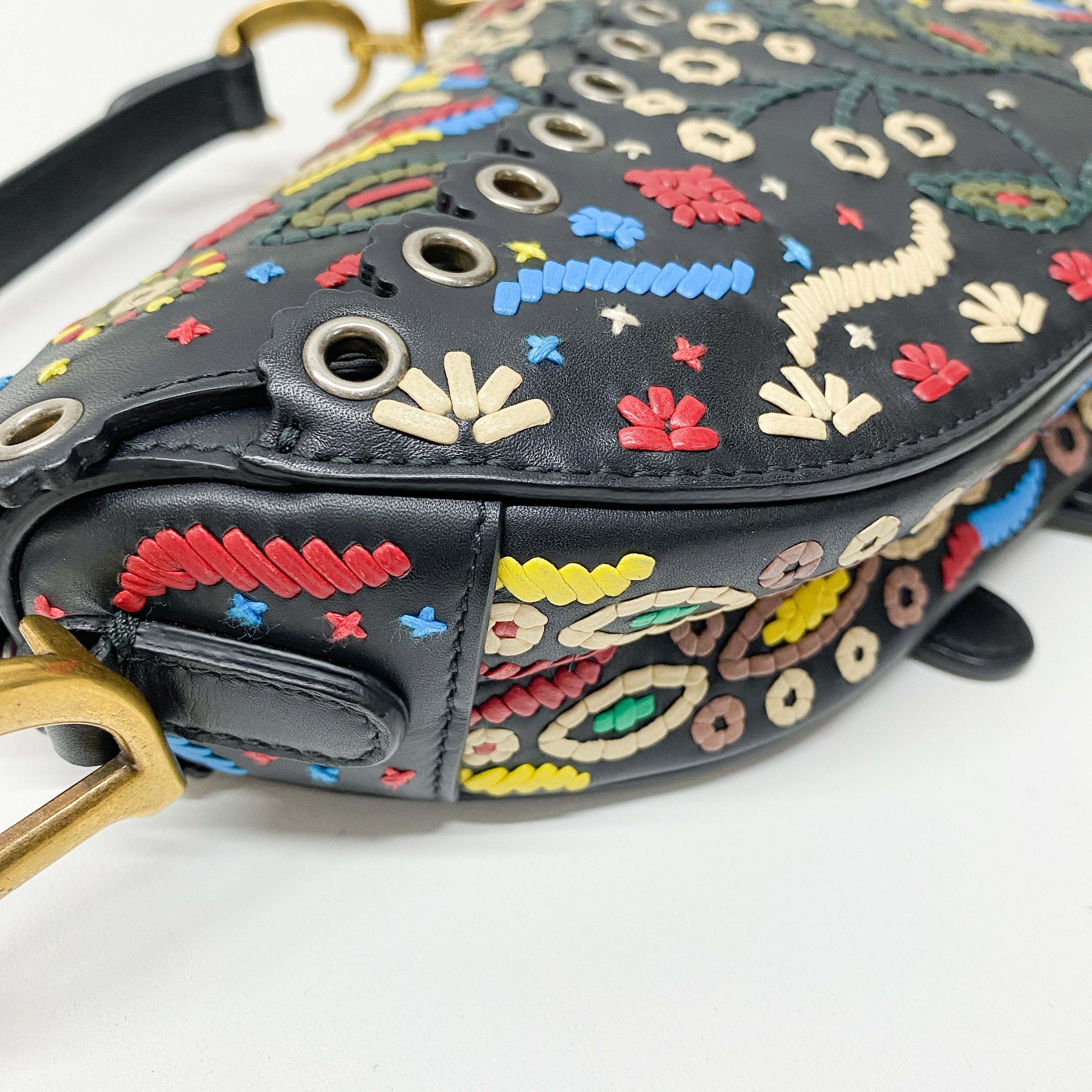 Saddle Multi-color Embroidered Leather Hand Bag