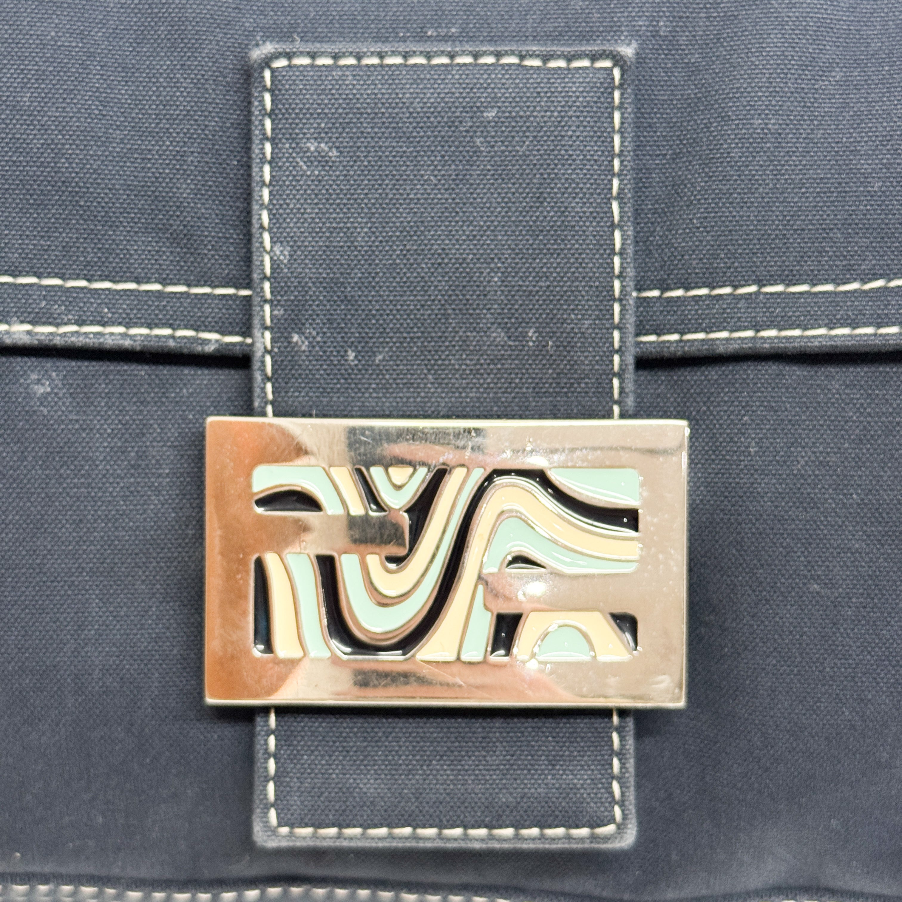 Baguette Navy Cotton Shoulder Bag