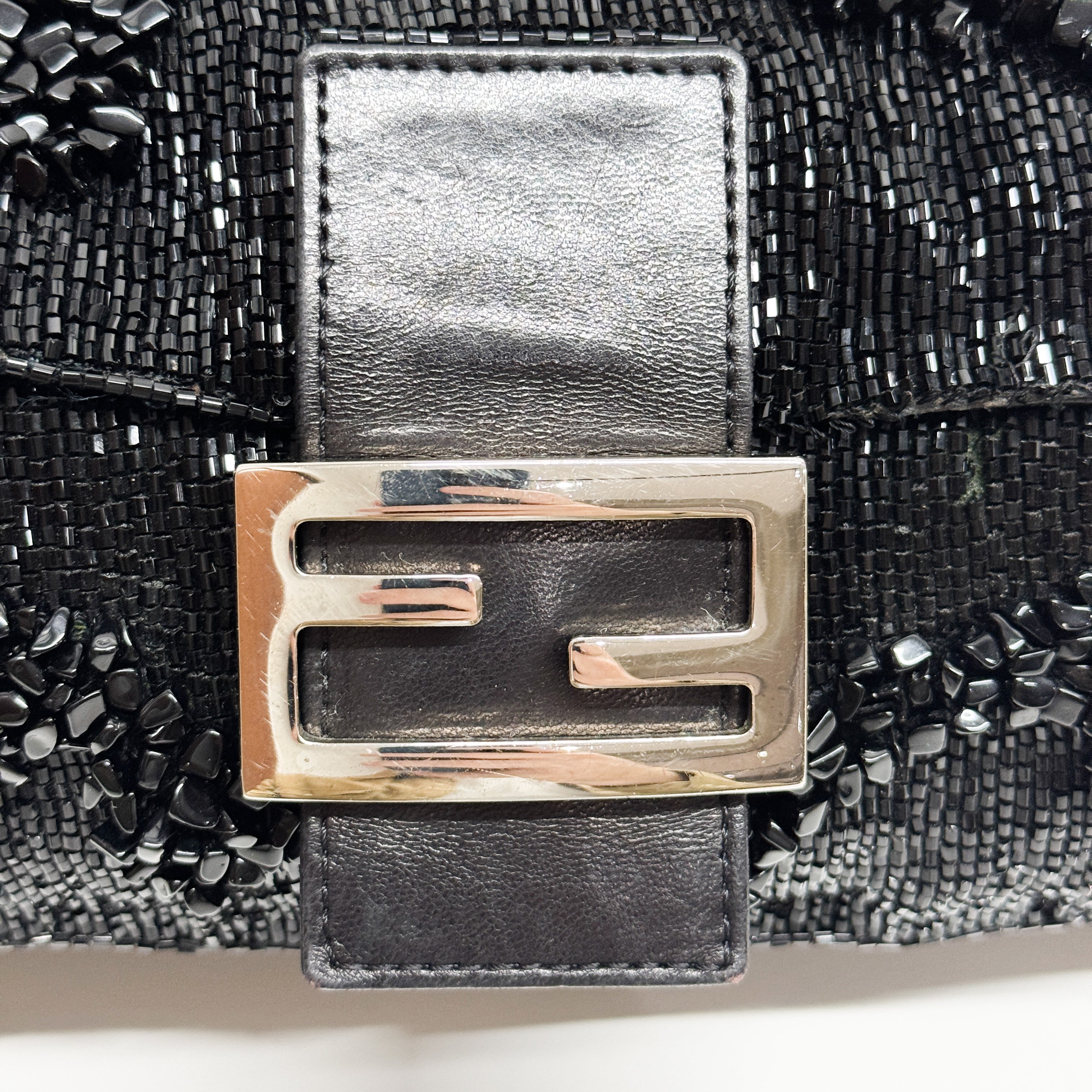 Mamma Baguette Black Beads Shoulder Bag