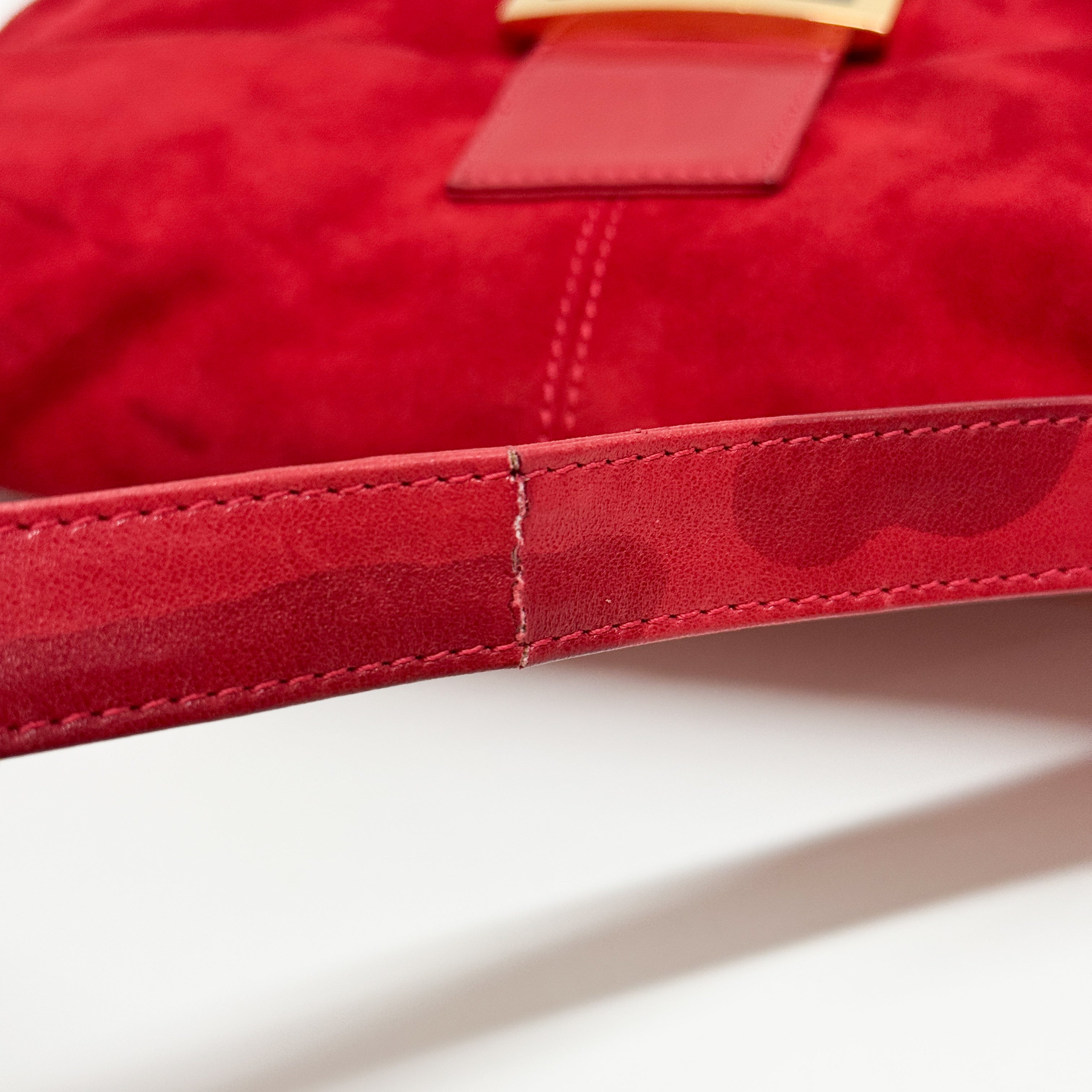 Baguette Red Suede Shoulder Bag