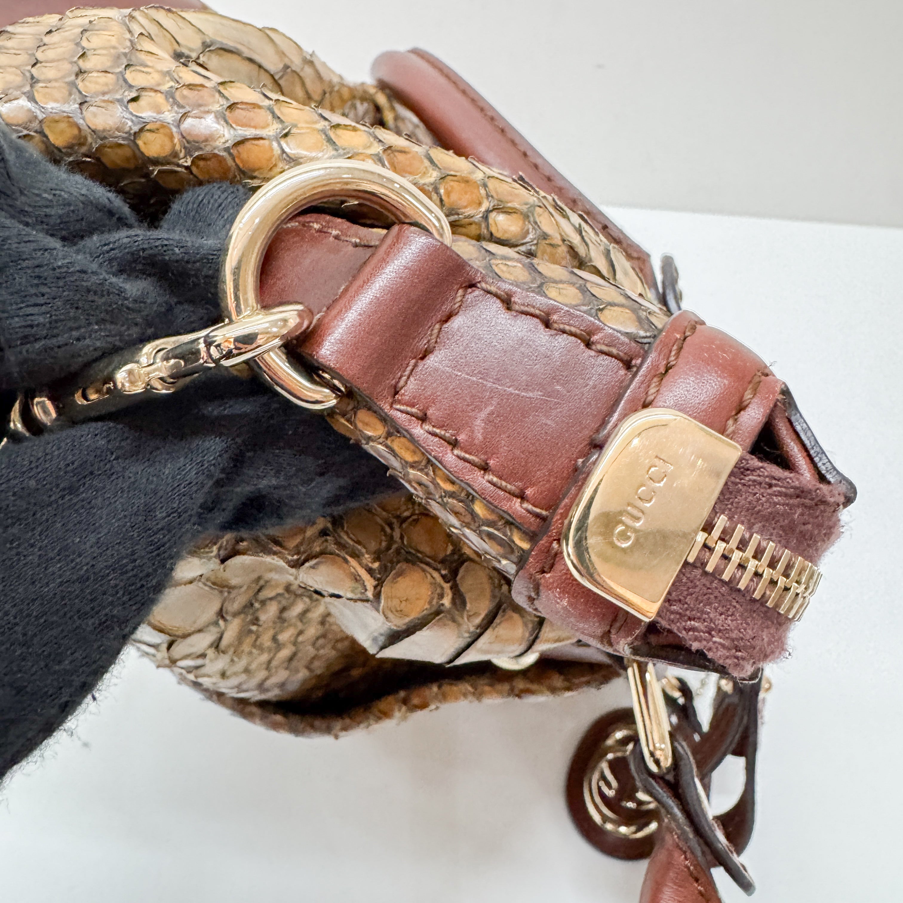 Sukey Brown Embossed Python Two-Way Bag