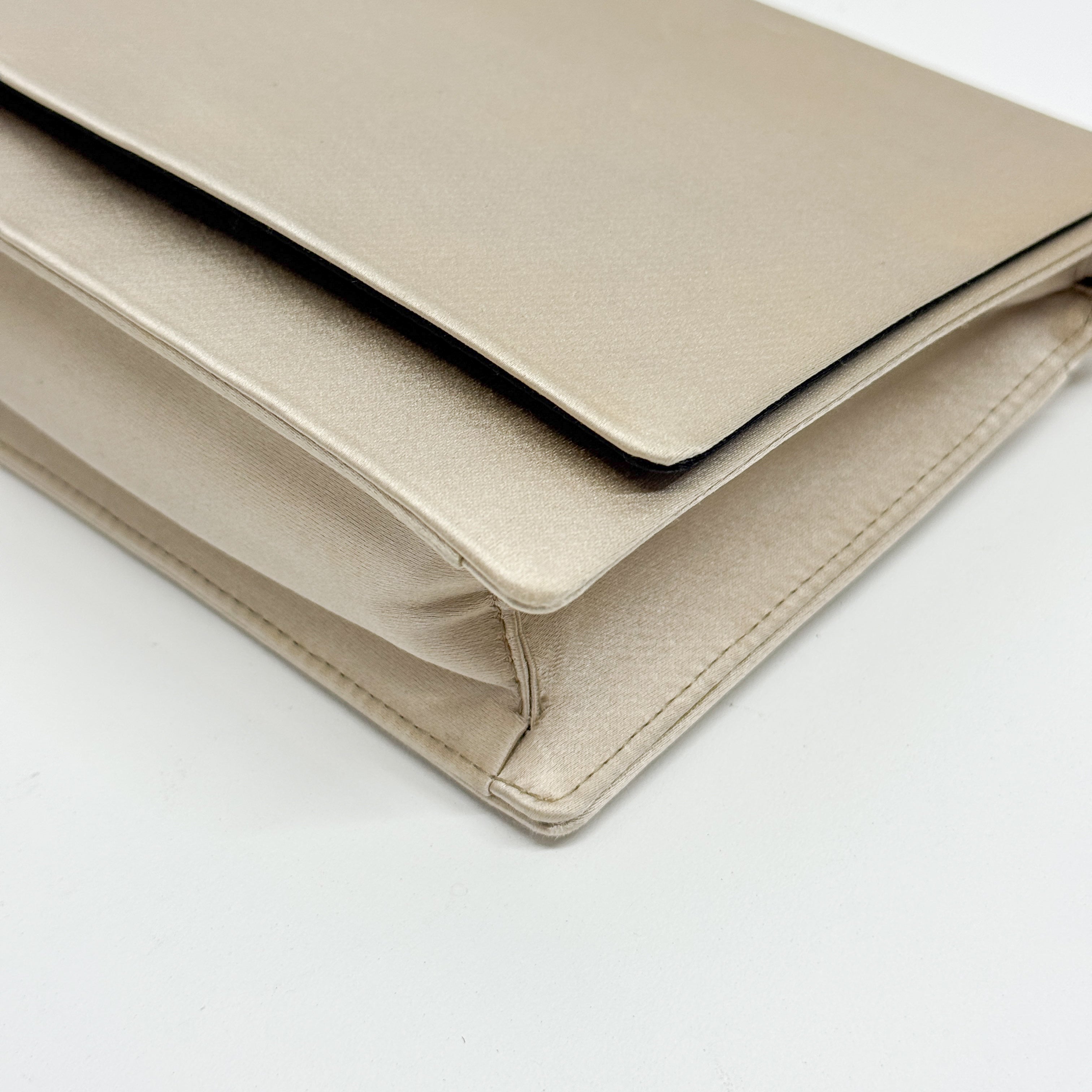 Beige Silk Satin Shoulder Bag